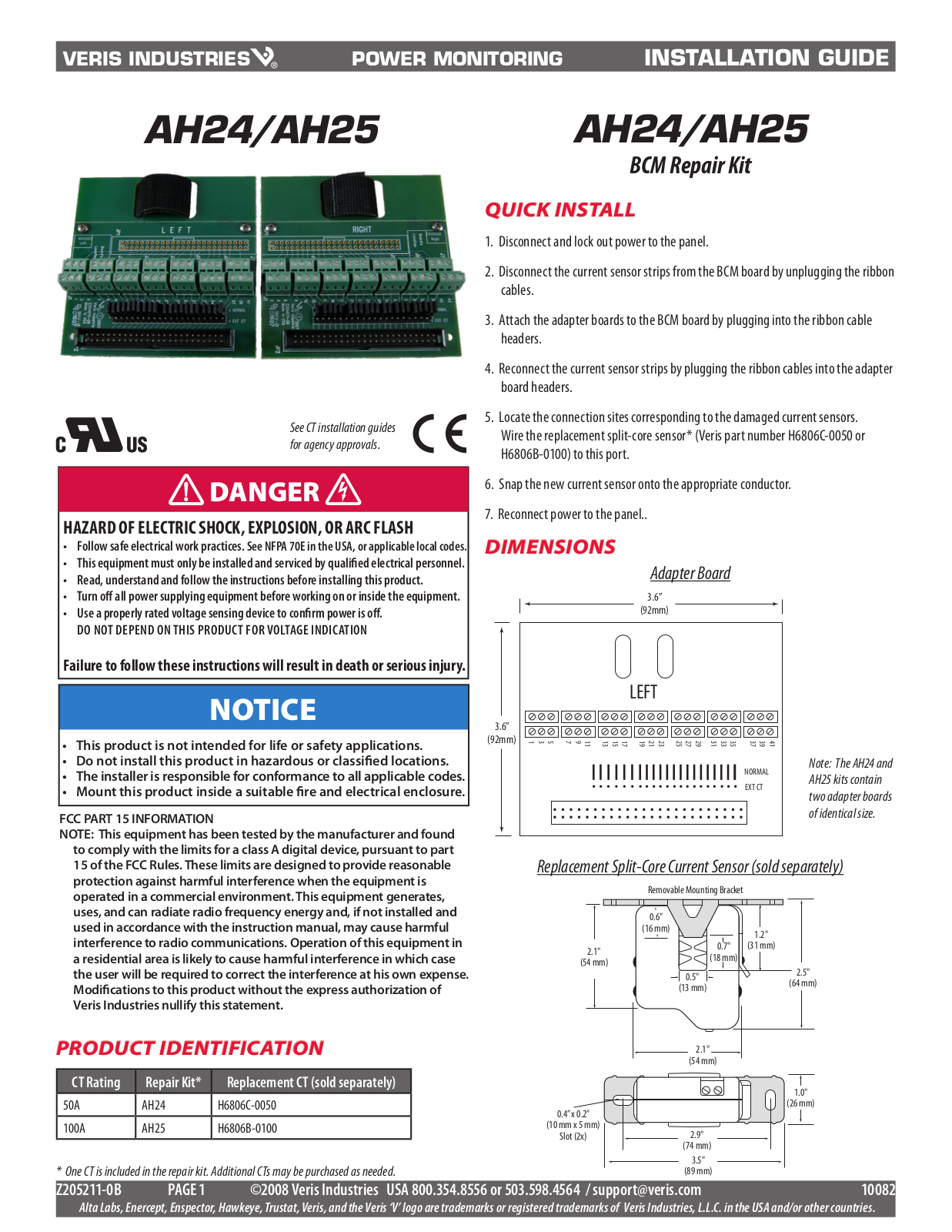 Veris AH25 Installation Instructions