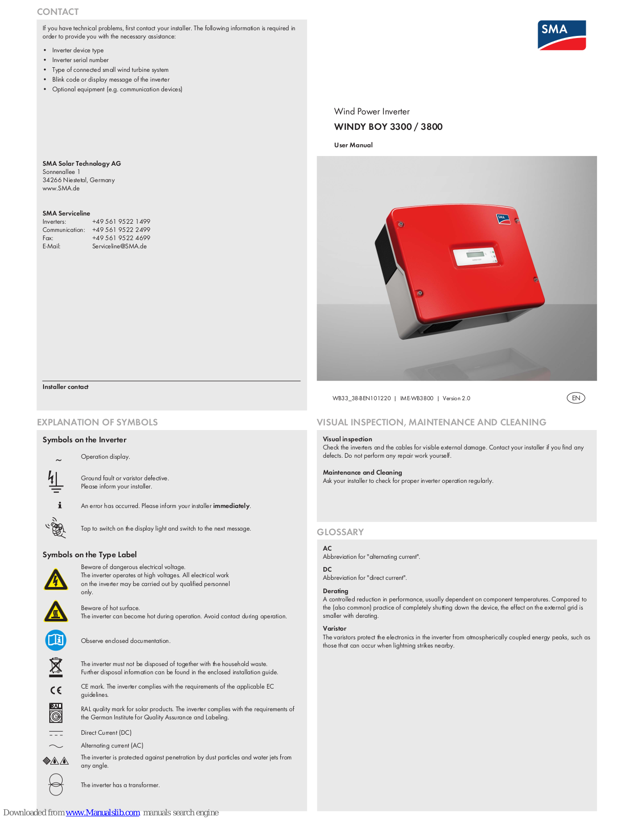 SMA WINDY BOY 3300, WINDY BOY 3800 User Manual