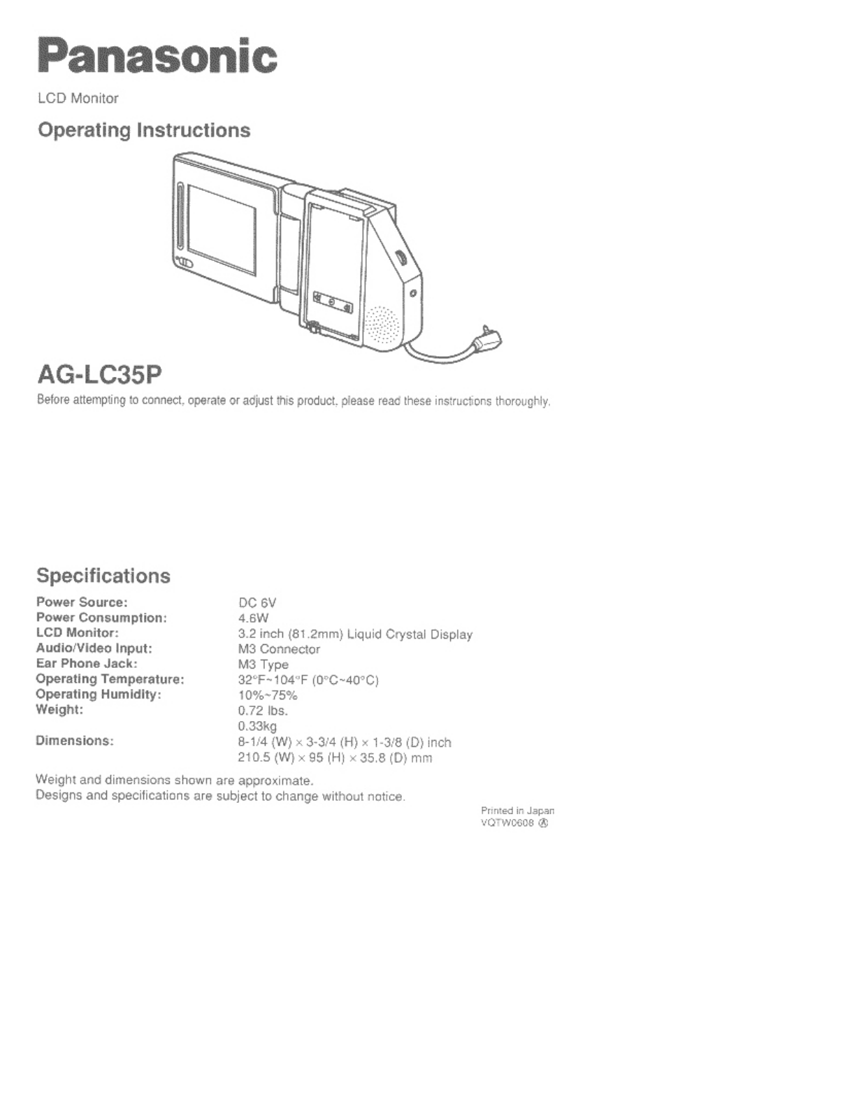 Panasonic AG-LC35P User Manual