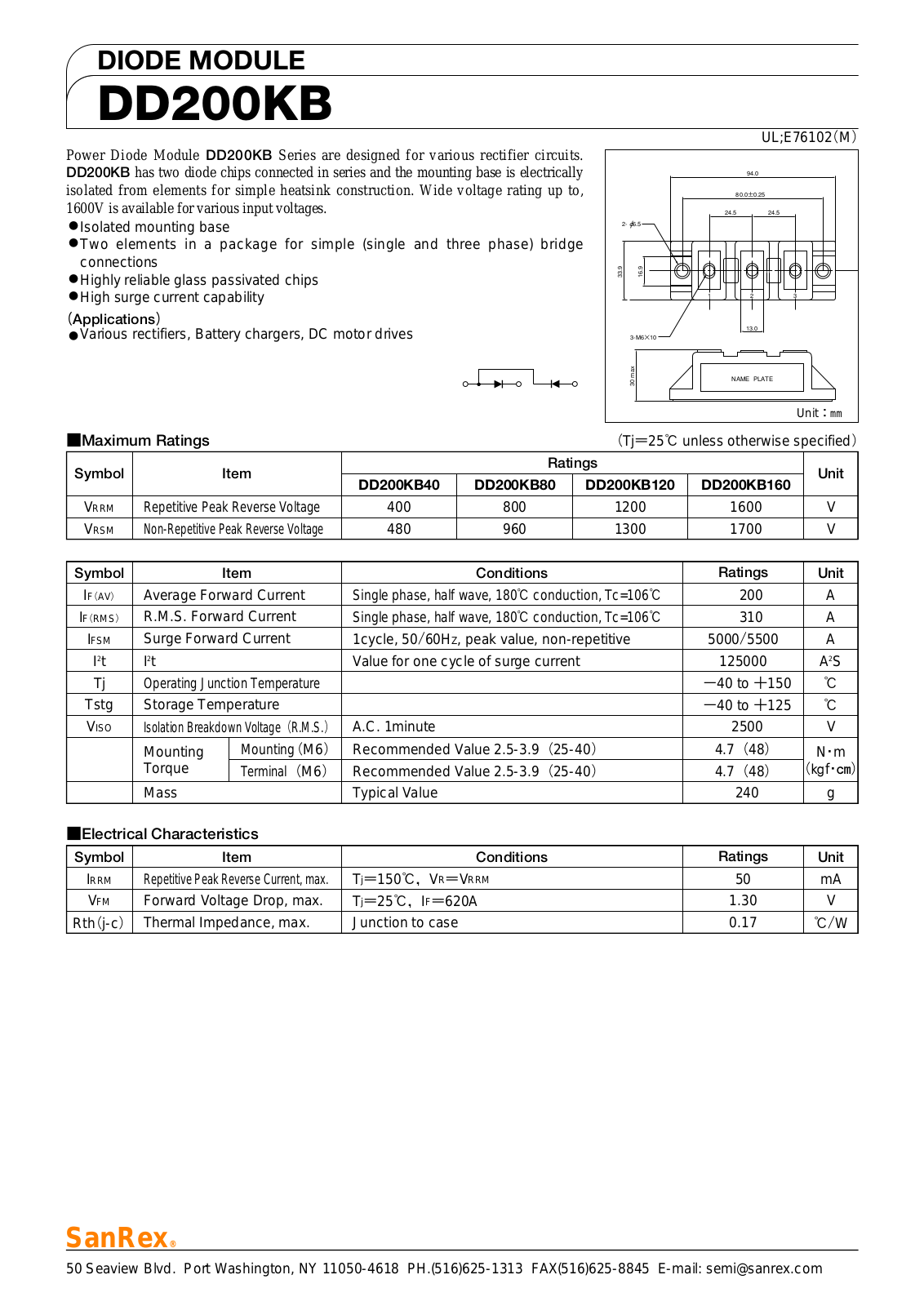 Sanrex-Sansha Electric Manufacturing DD200KB Data Sheet