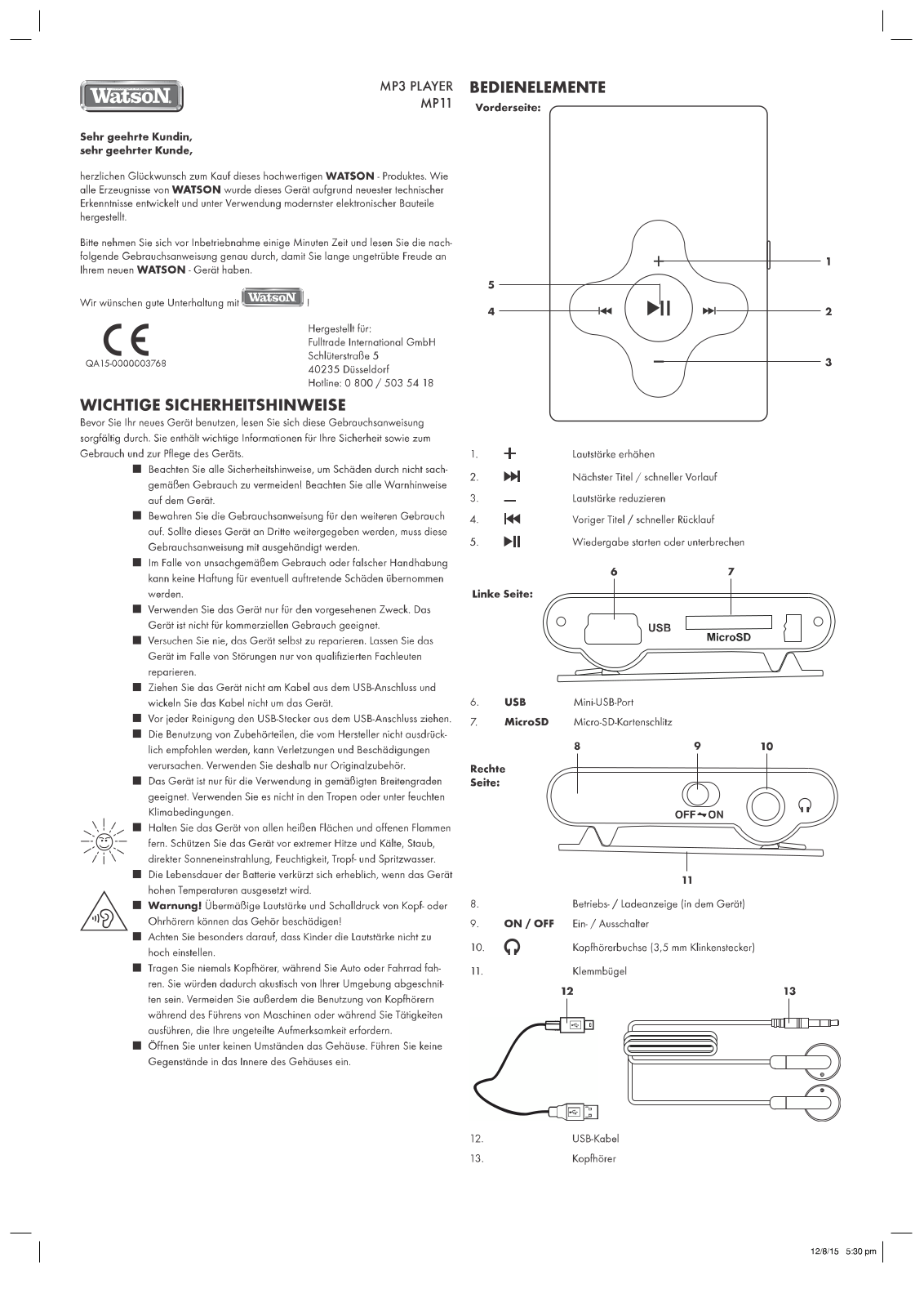 Watson MP 11 User Manual