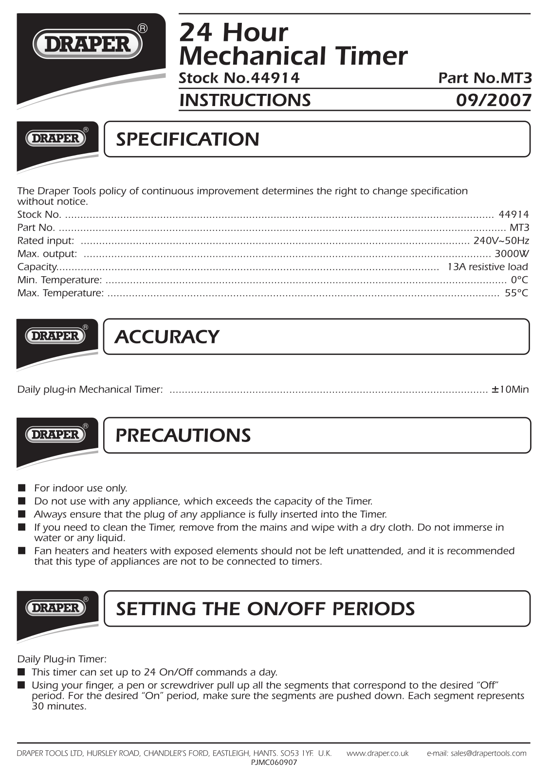 Draper 44914, MT3 Instruction Booklet - ManualMachine.com