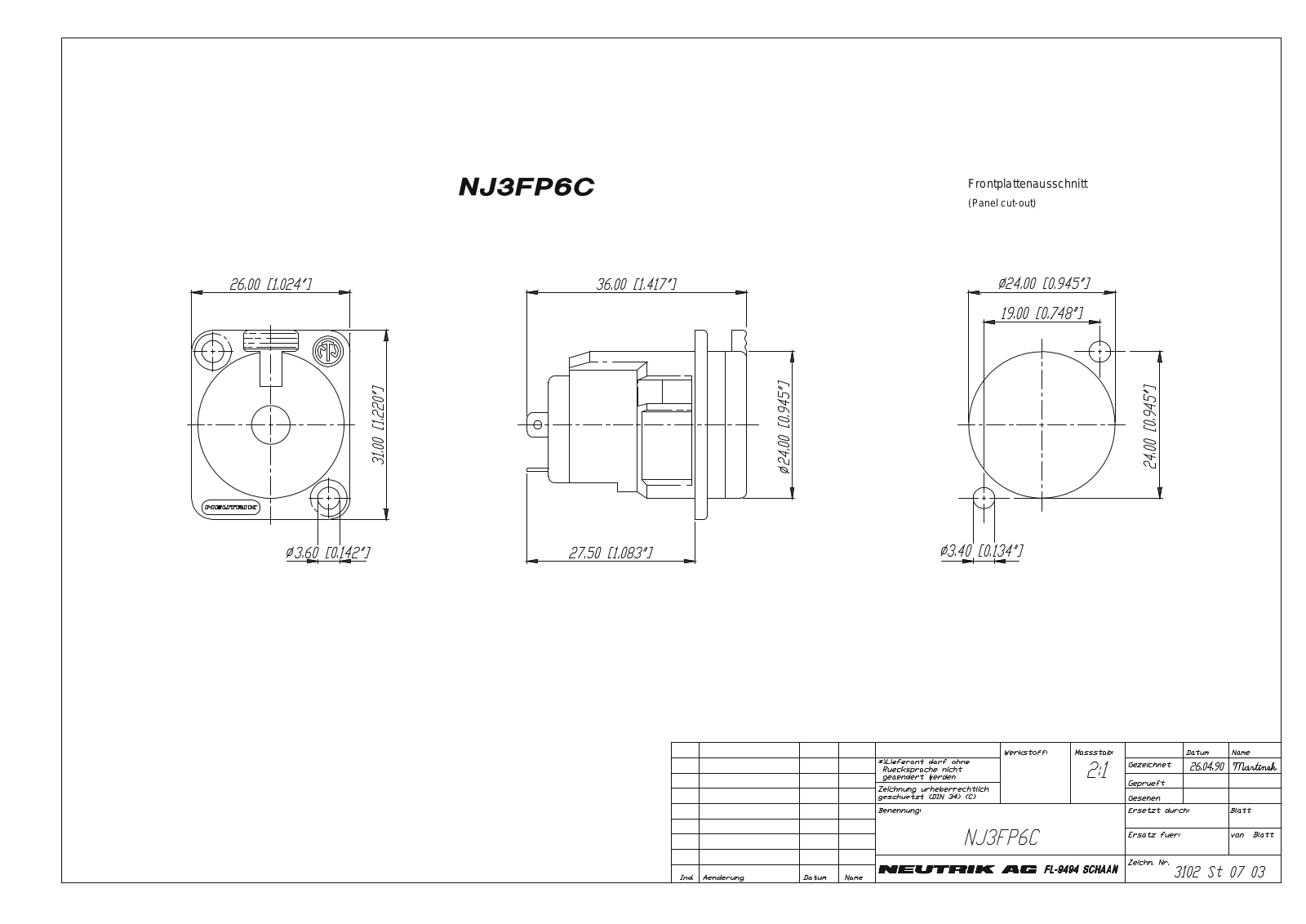 Neutrik NJ3FP6 schematics