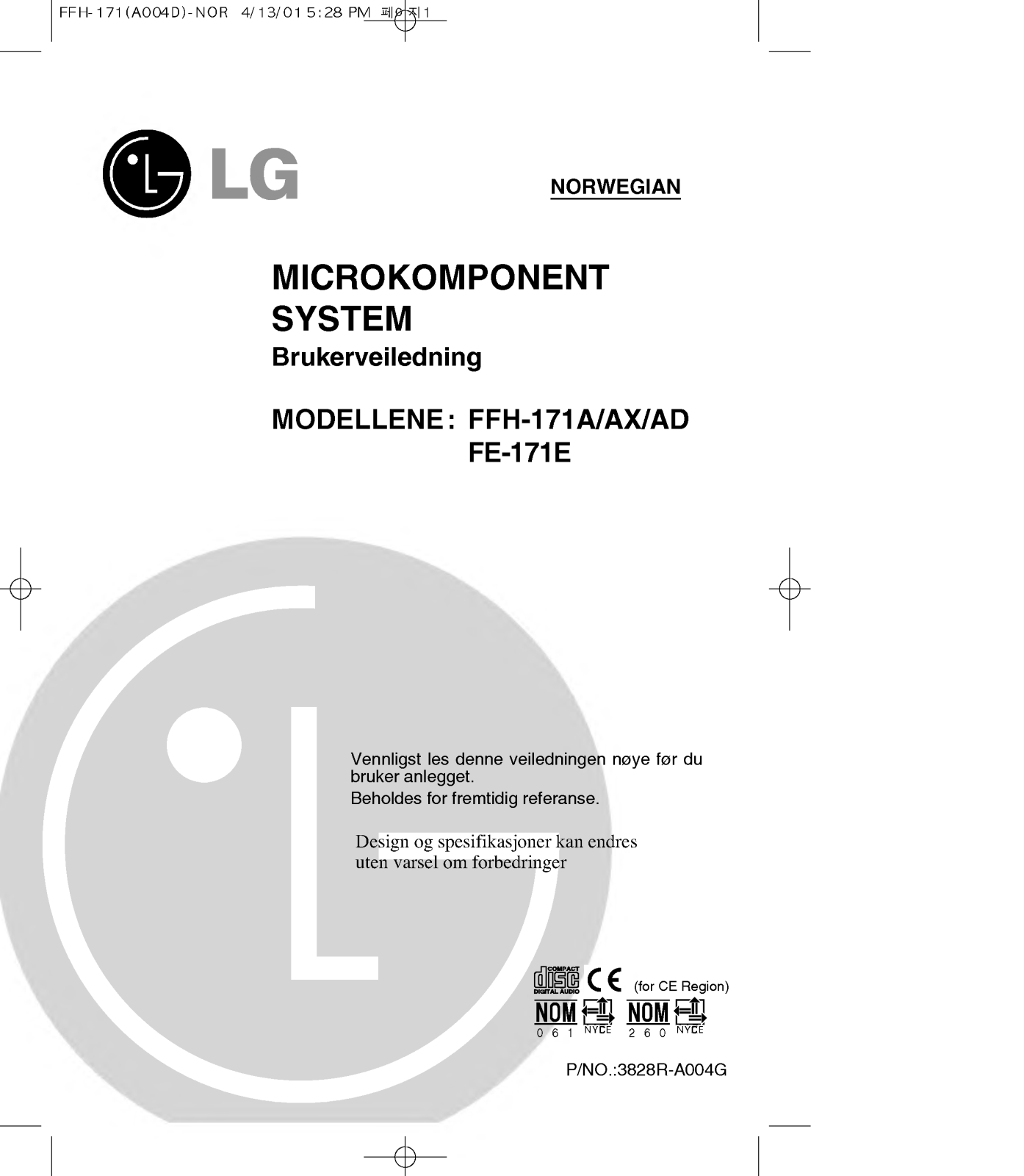 Lg FFH-171A, FFH-171AD, FFH-171AX, FE-171E User Manual