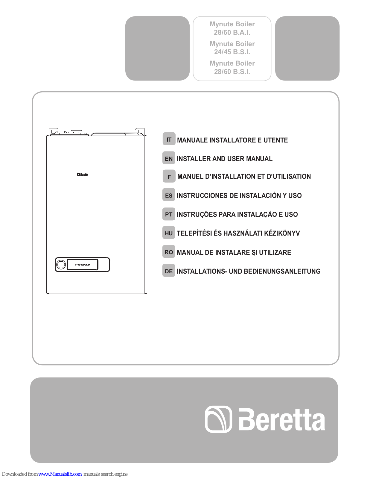 Beretta Mynute Boiler 28/60 B.A.I., Mynute Boiler 24/45 B.S.I., Mynute Boiler 28/60 B.S.I. Installer And User Manual