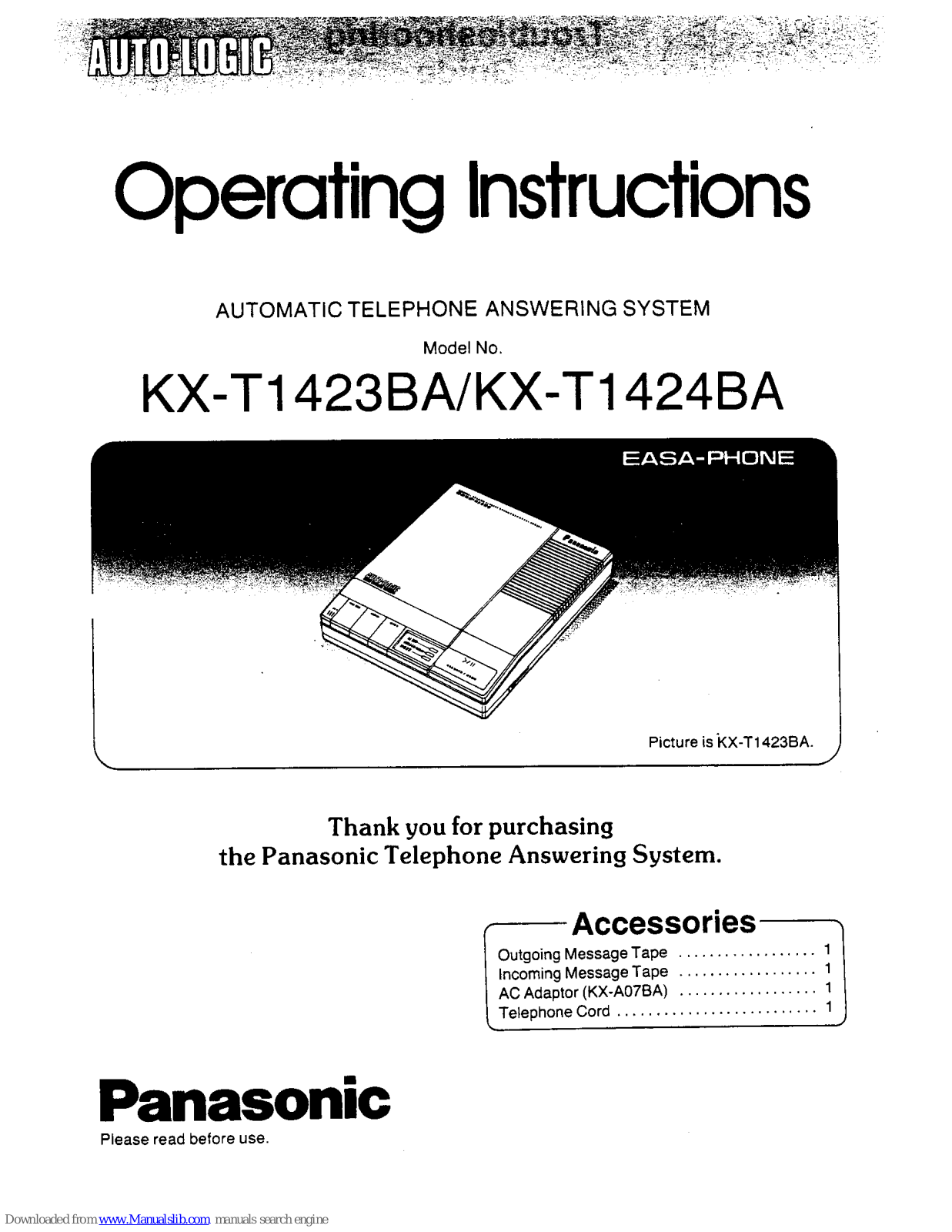 Panasonic Easa-Phone KX-T1423BA, Easa-Phone KX-T1424BA Operating Instructions Manual