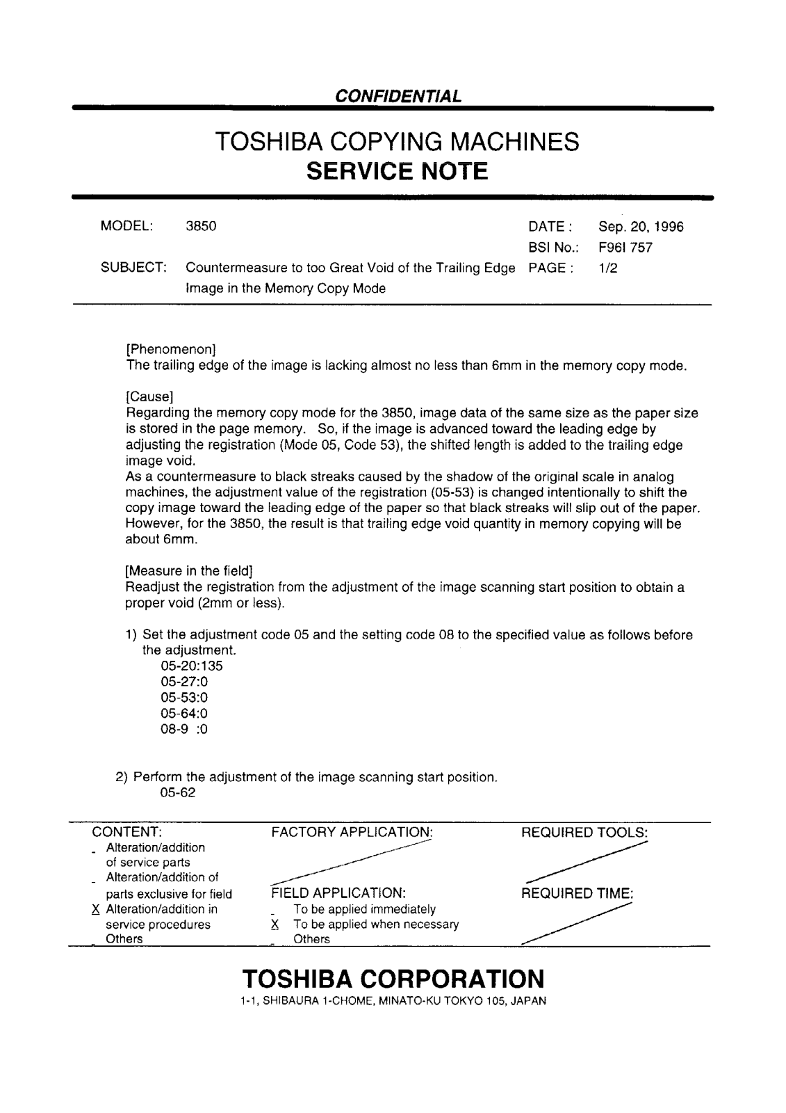 Toshiba f96i757 Service Note