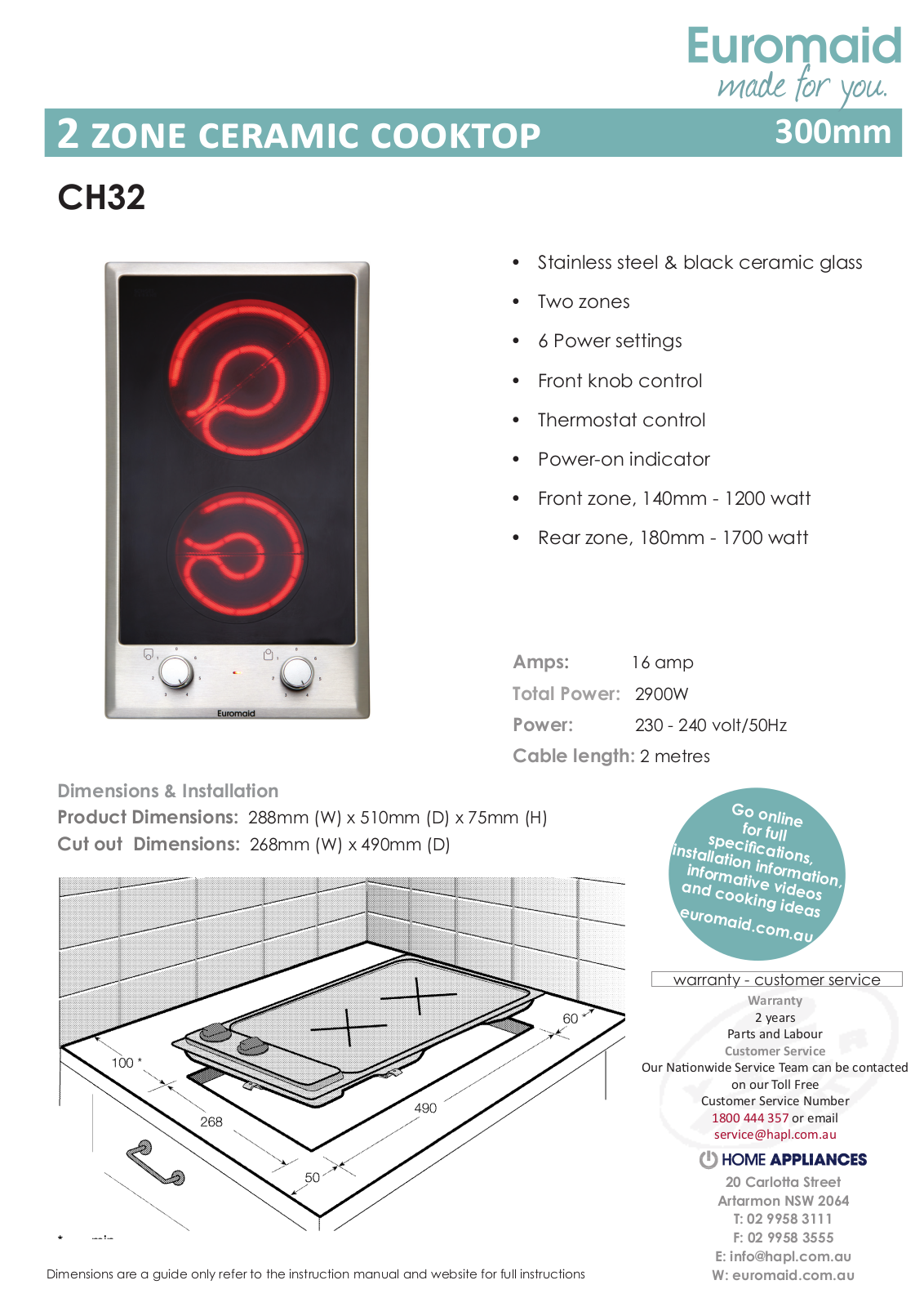 Euromaid CH32 Specifications Sheet