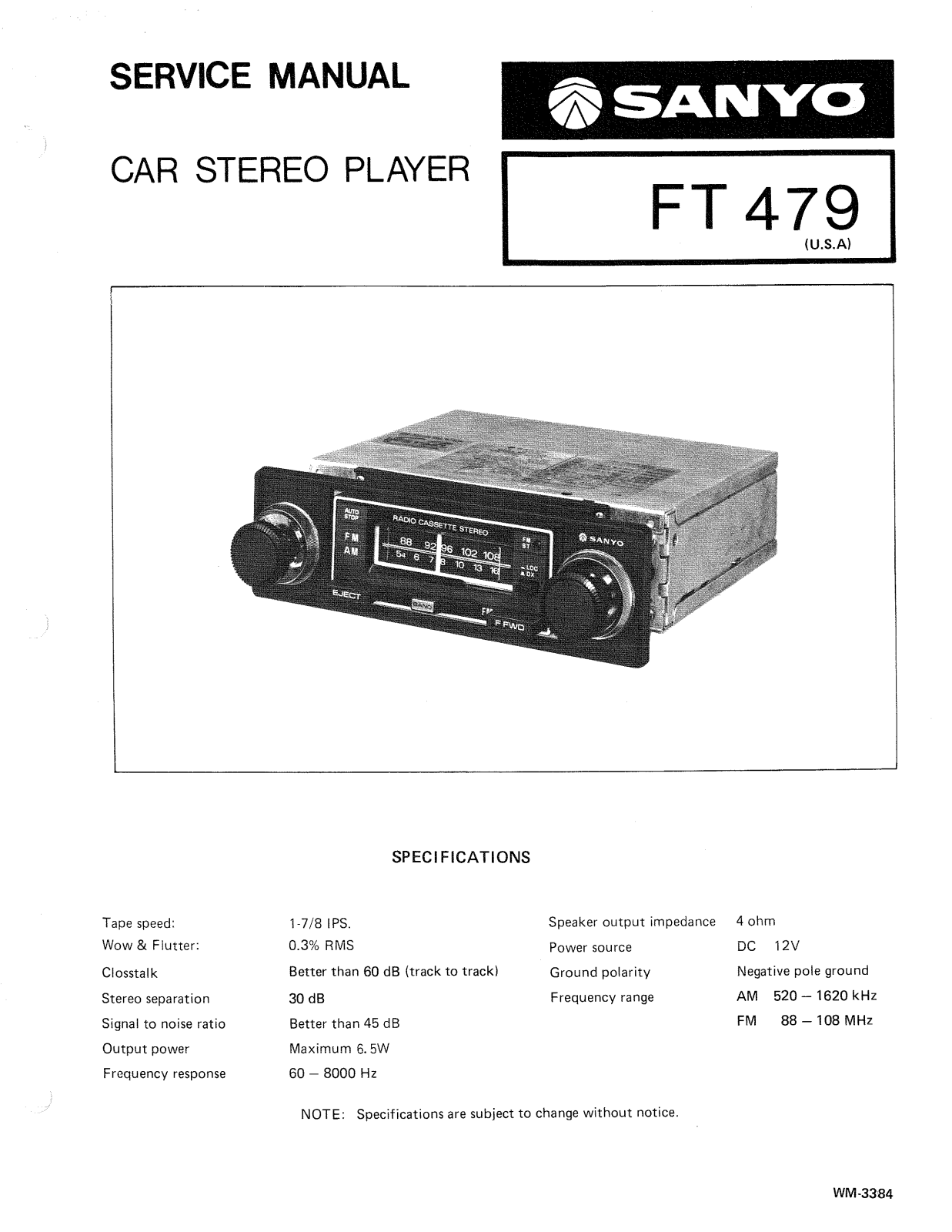 Sanyo FT-479 Service manual