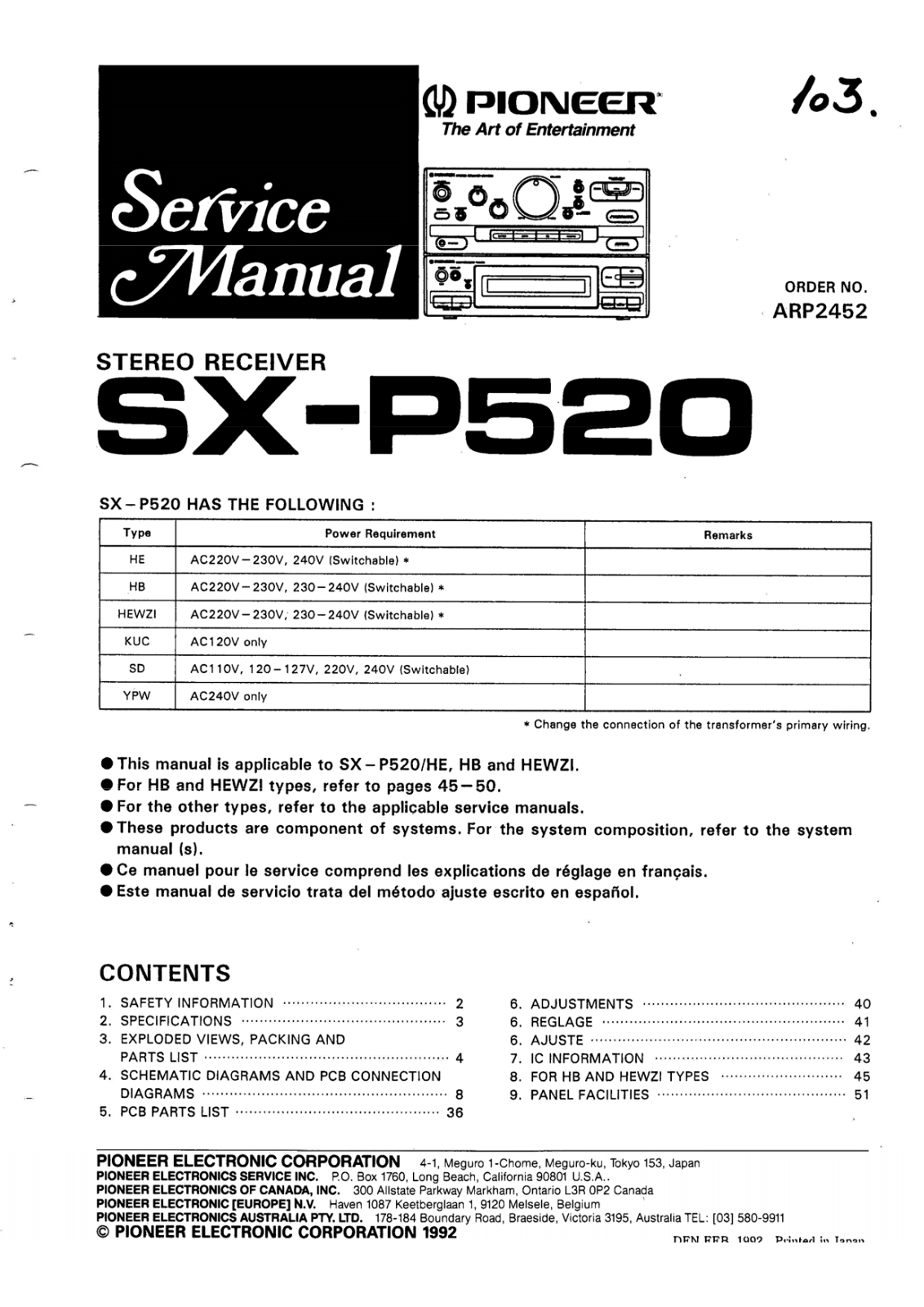 Pioneer SX-P520 Service Manual