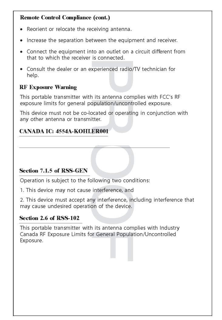 Kohler K-1143, K-1152, K-1153 User Manual