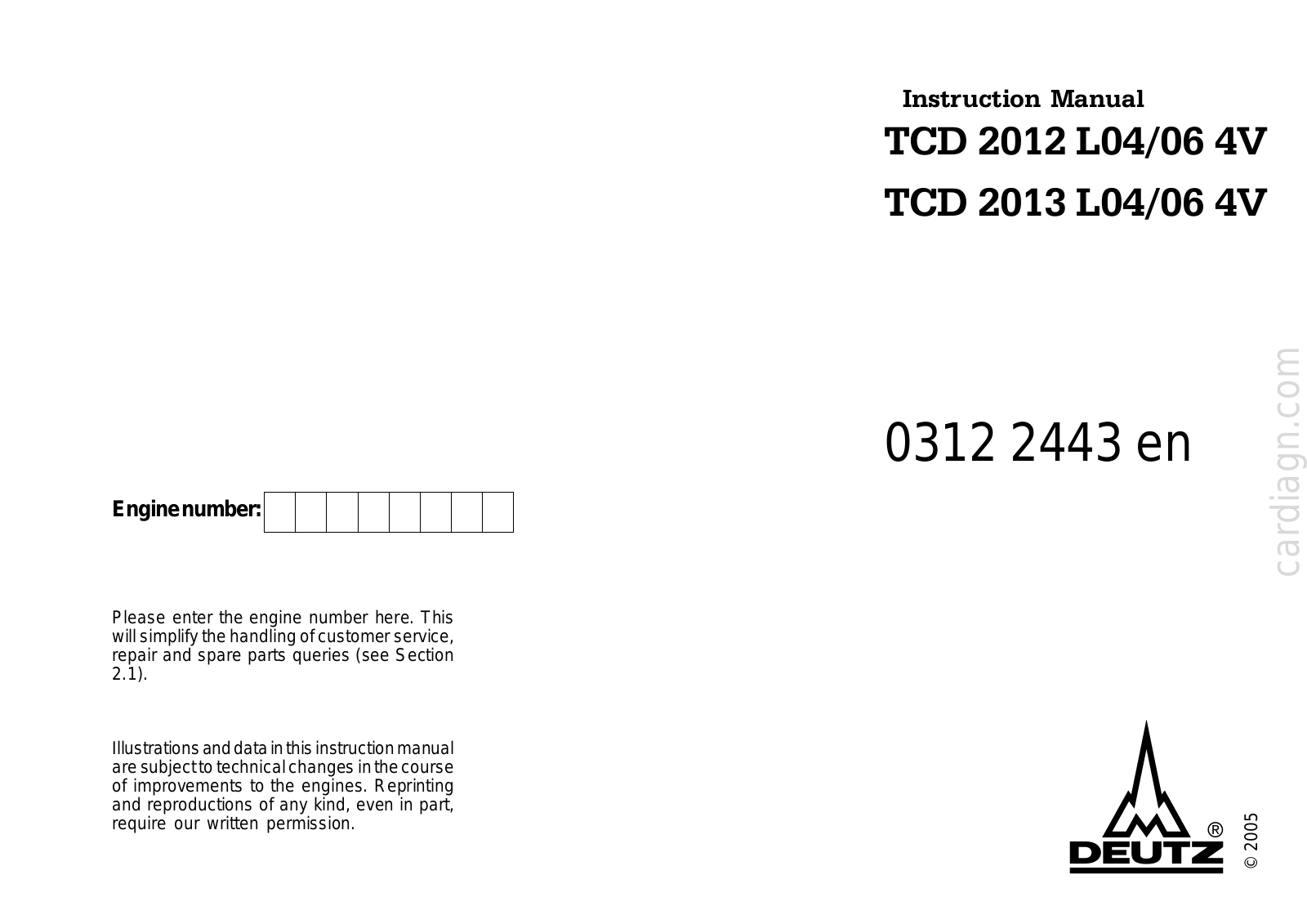 Deutz TCD 2013 L04-06 4V Instruction Manual