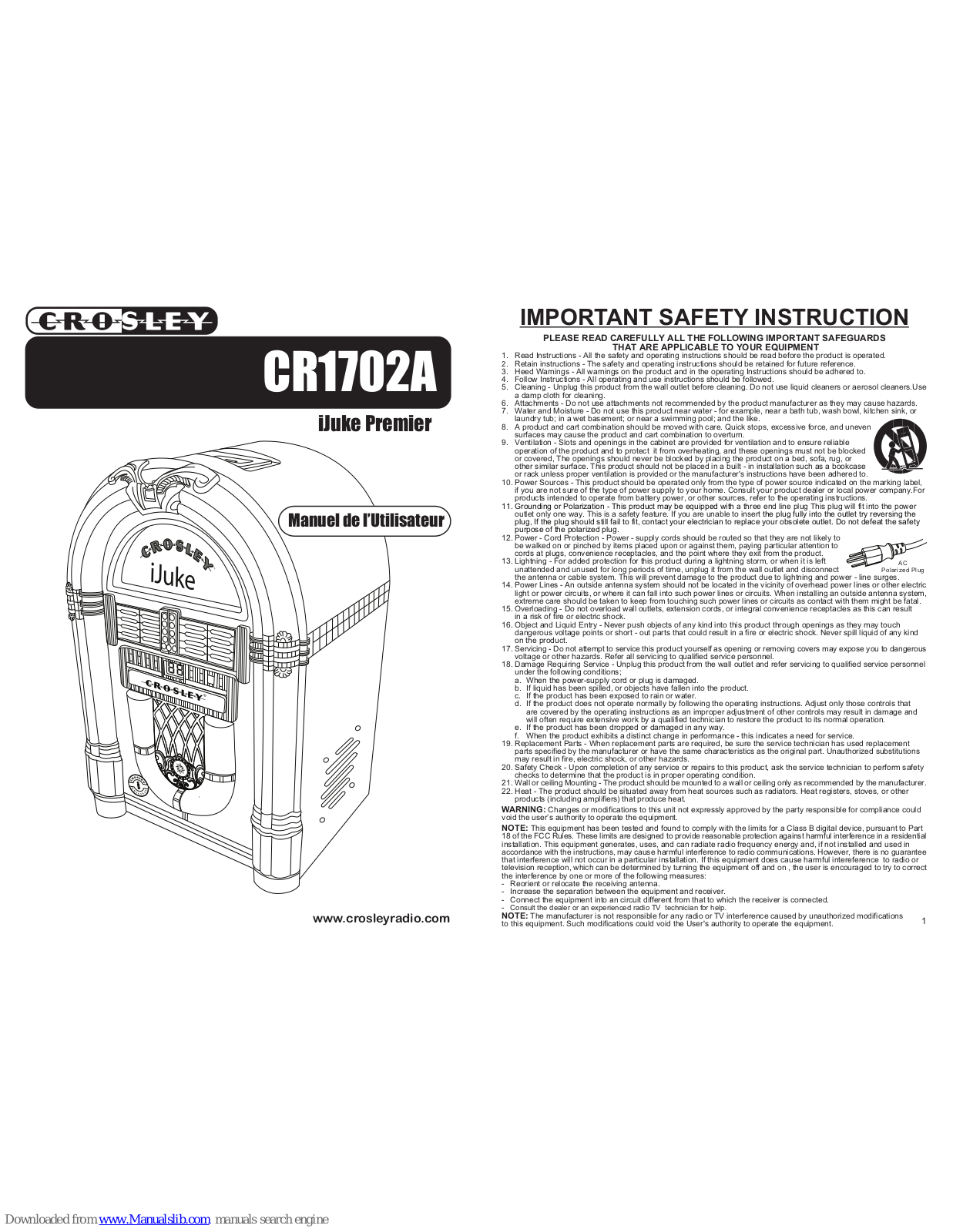 Crosley iJuke Premier CR1702A User Manual