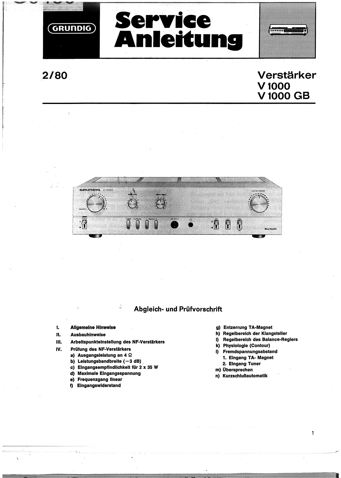Grundig V-1000-GB, V-1000 Service Manual