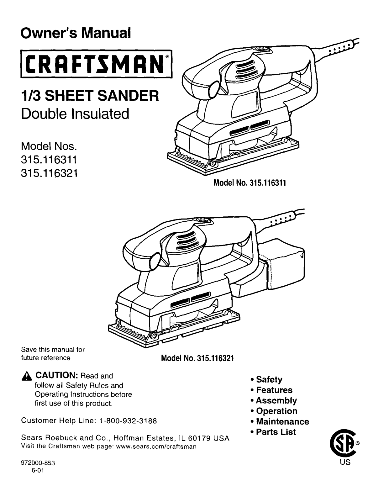 Craftsman 315116311, 315116321 Owner’s Manual