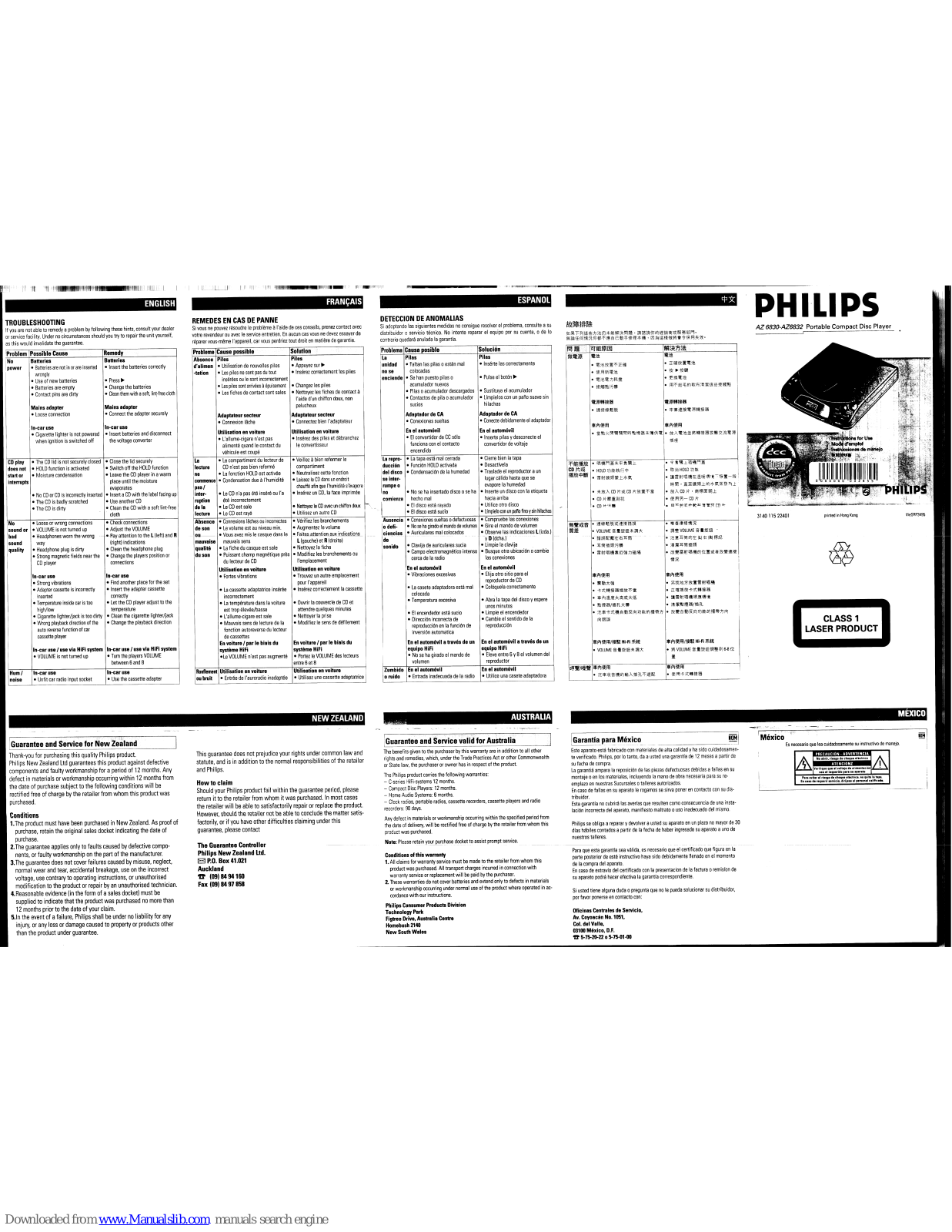 Philips AZ6832 - Cd Portable, AZ6830, AZ6832 Instructions For Use Manual