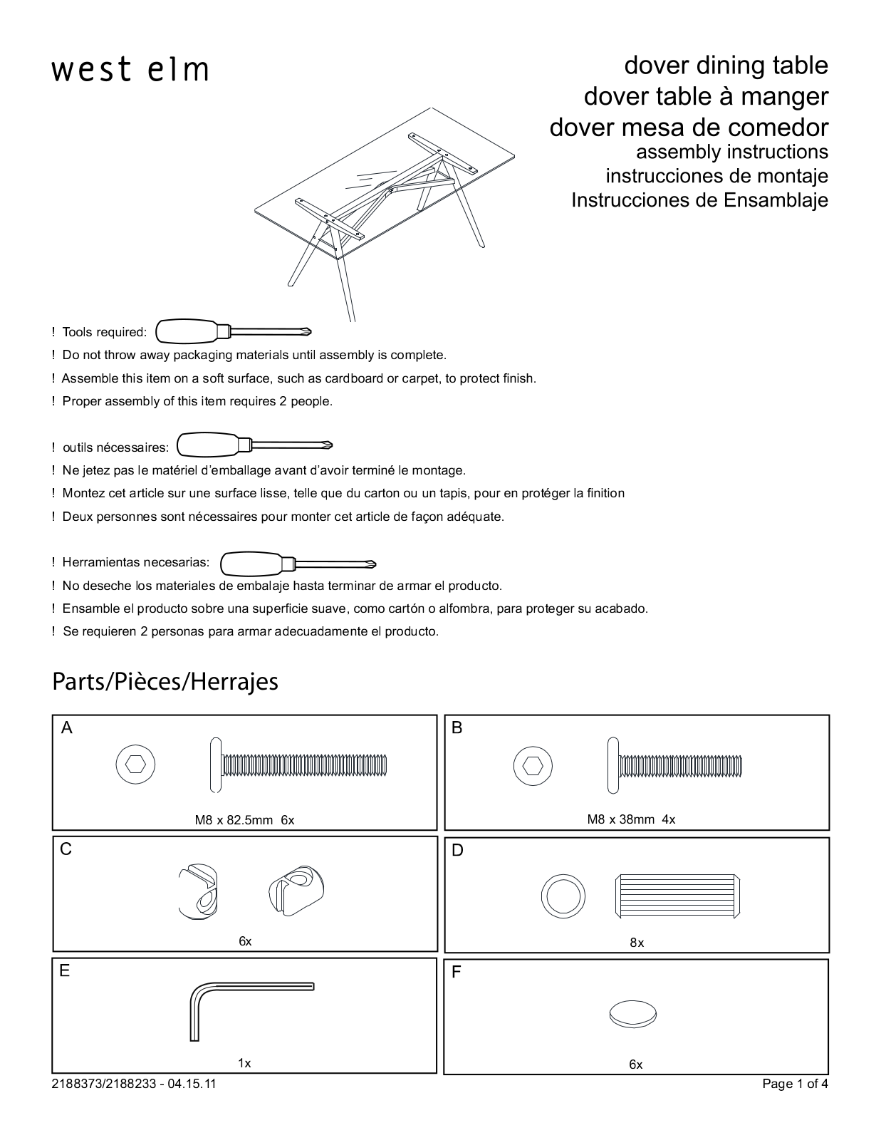 West Elm Dover Dining Table Assembly Instruction