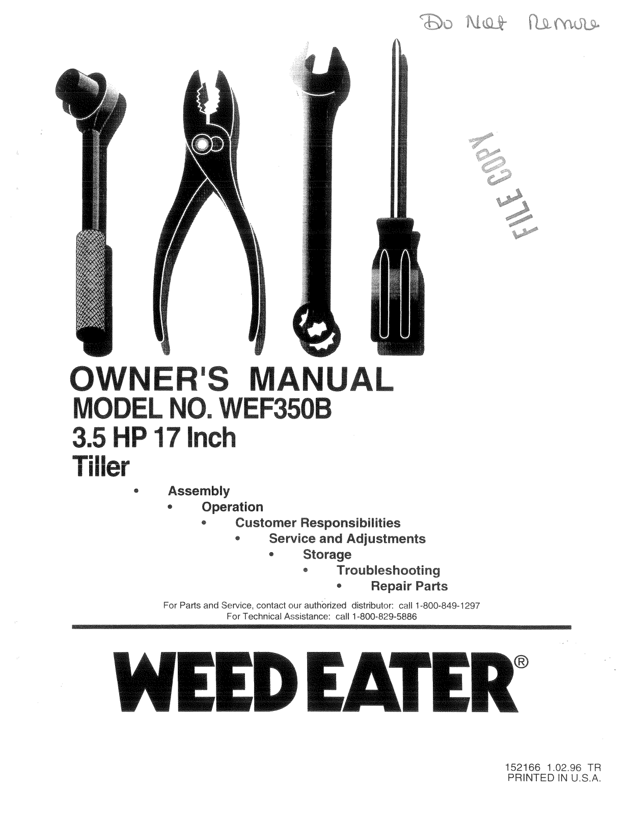 Weed Eater WEF350B, 152166 User Manual