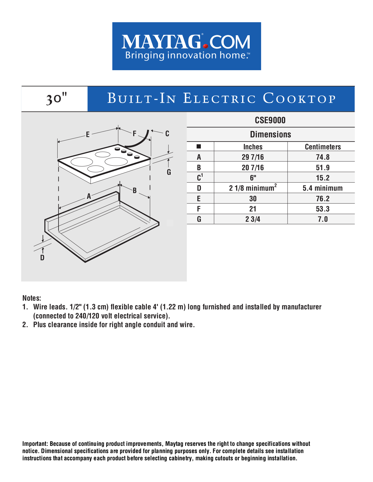 Maytag CSE9000 Dimension Guide