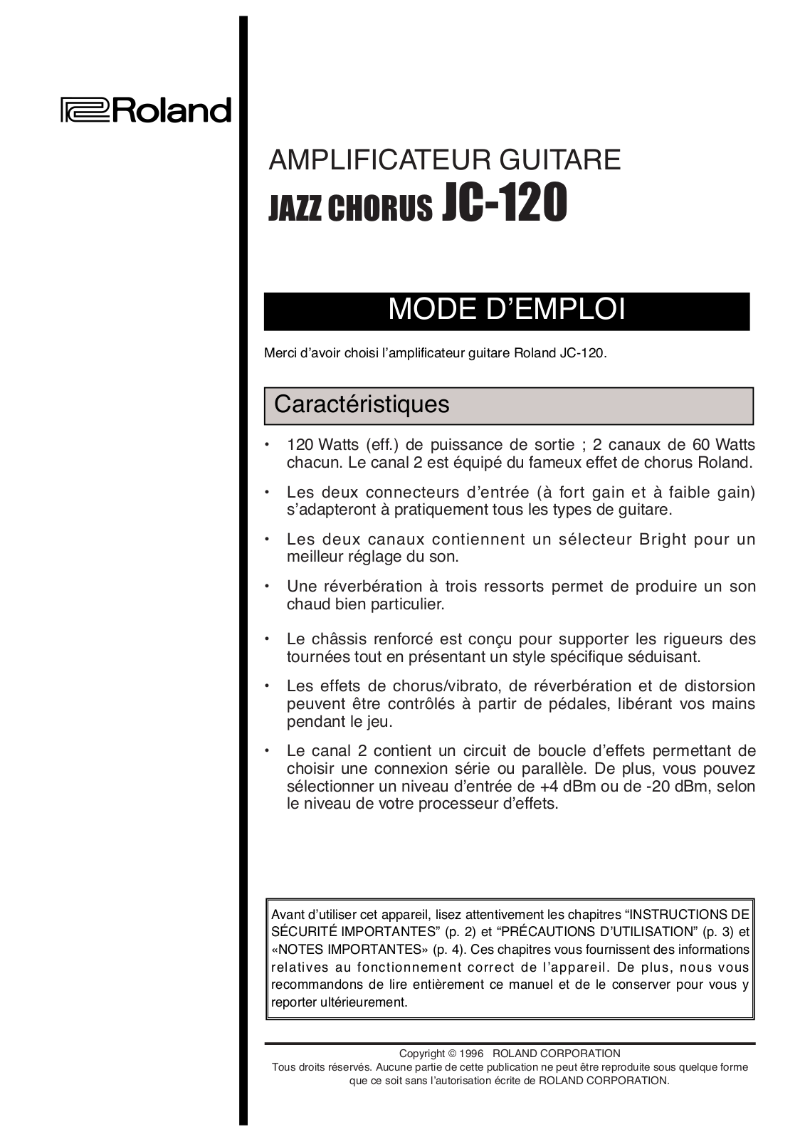 Roland JC120 Owner’s Manual