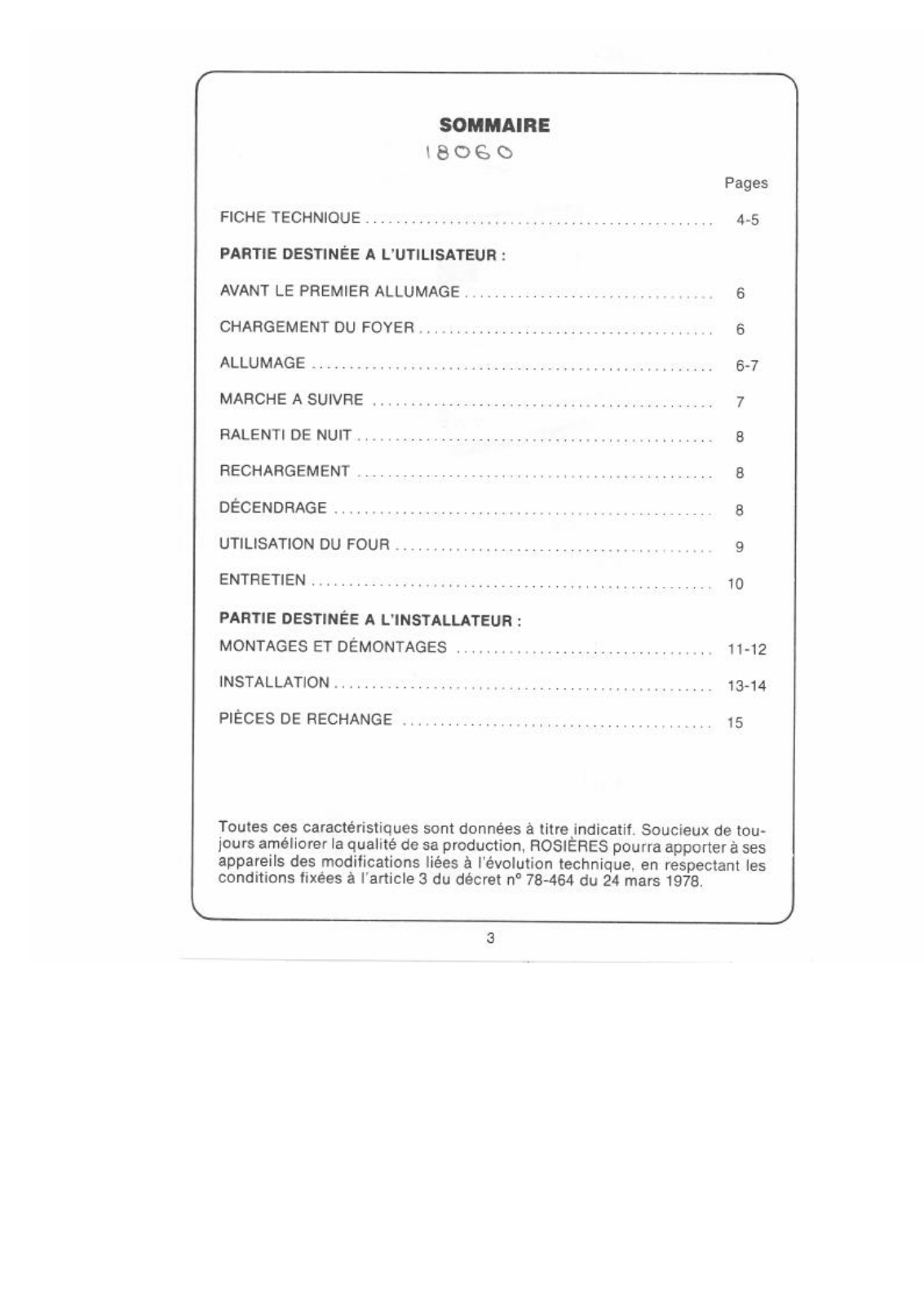 Rosières 18060 User Manual