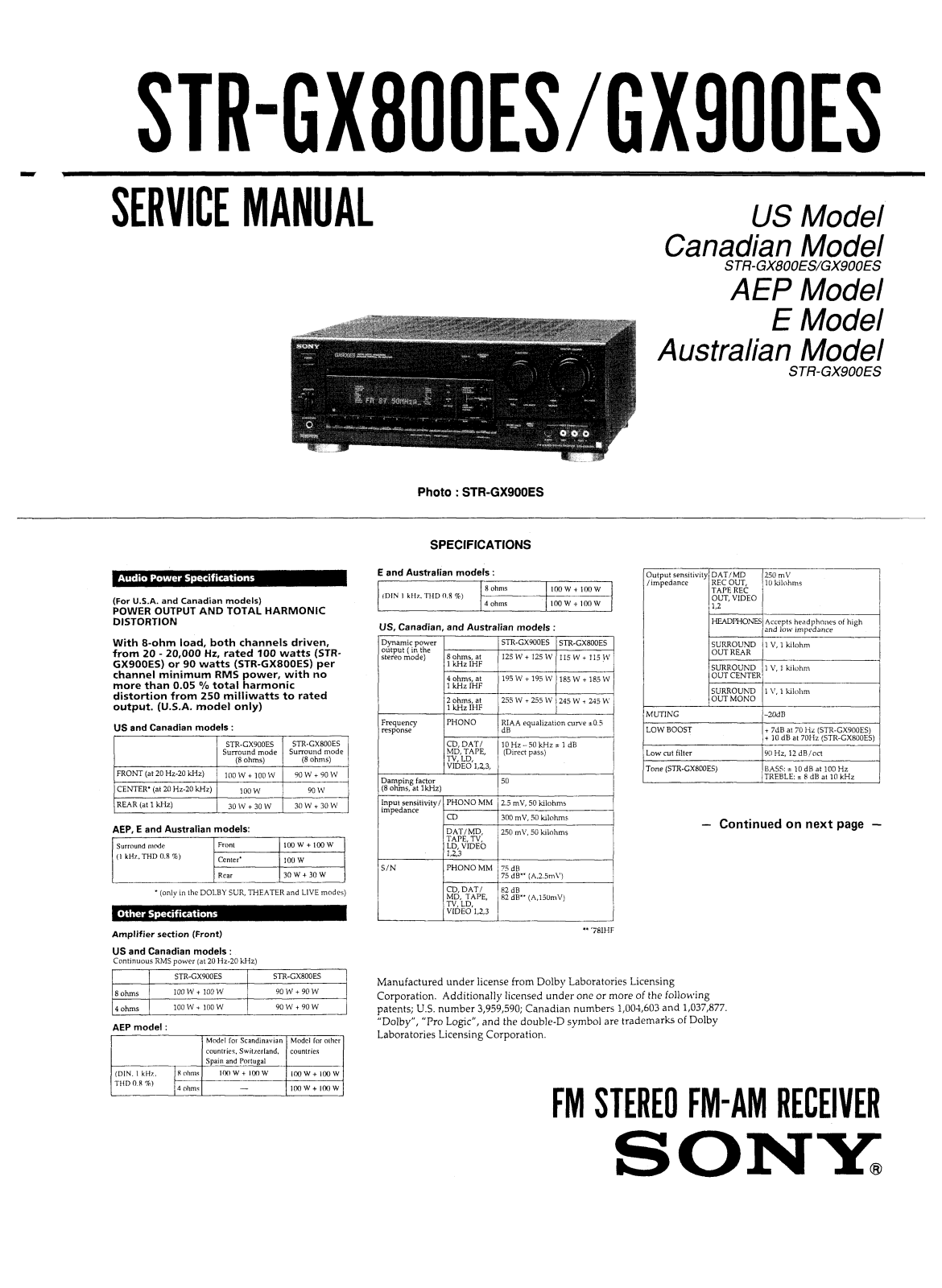 Sony STRGX-900-ES Service manual