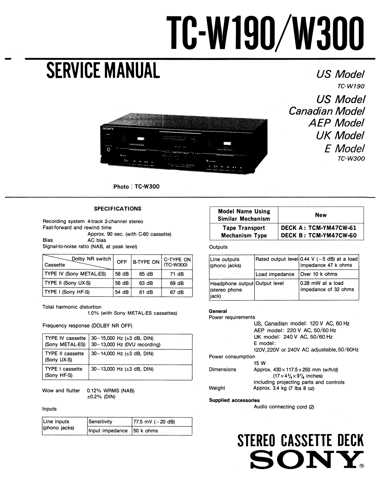 Sony TCW-300 Service manual