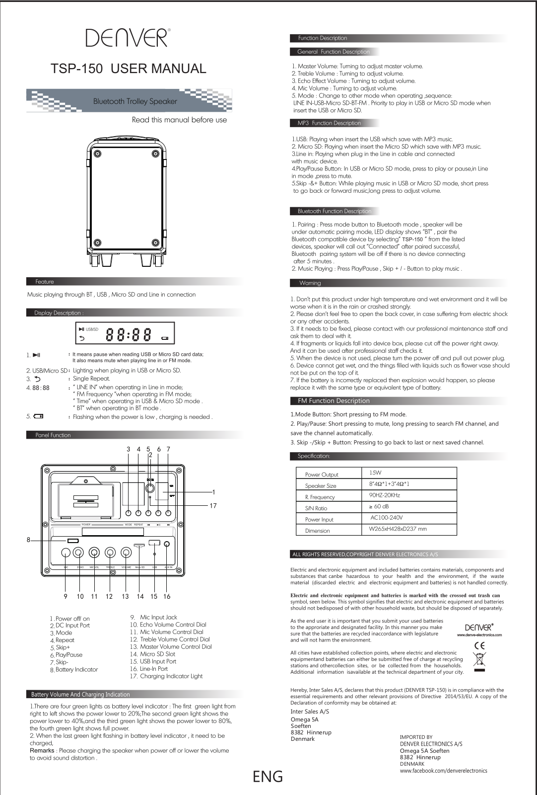 Denver TSP-150 operation manual