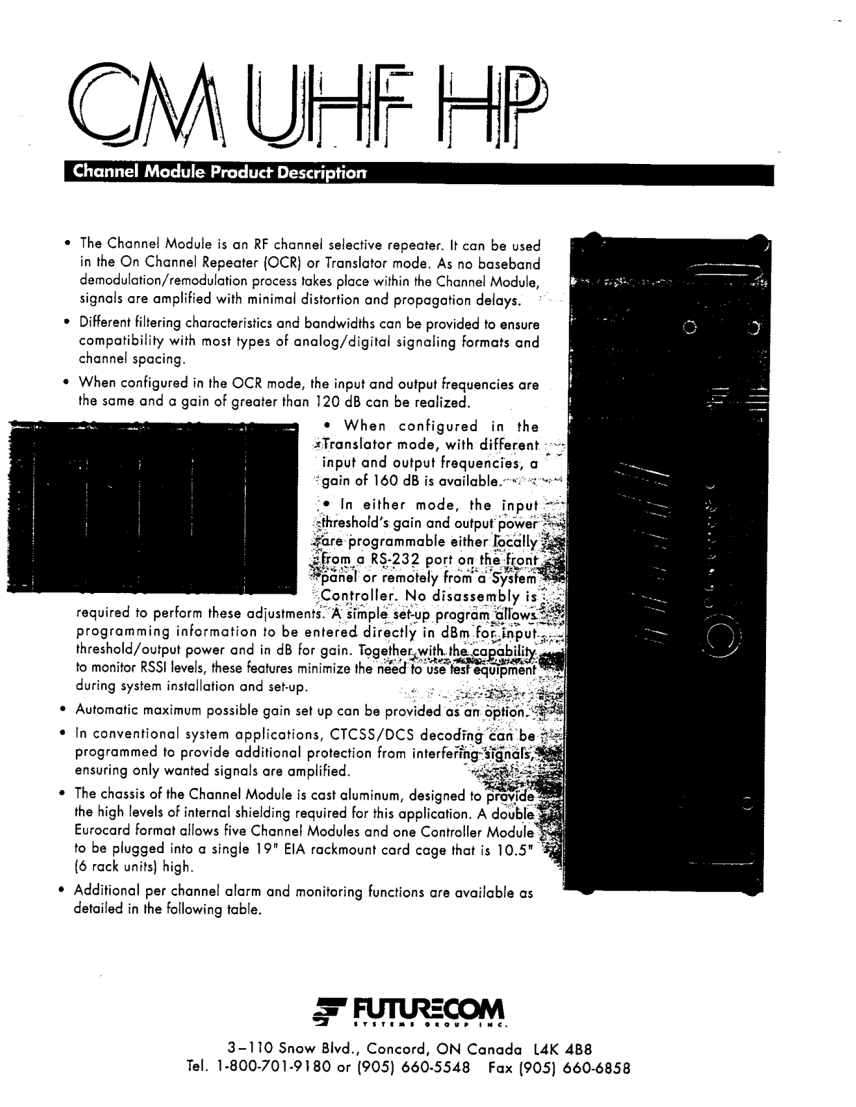 Futurecom Systems Group ULC CMUHFHP User Manual