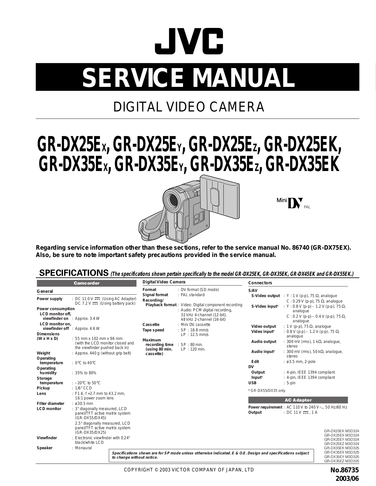 JVC GR-DX25E, GR-DX25EY, GR-DX25EZ, GR-DX25EK, GR-DX3 Service Manual