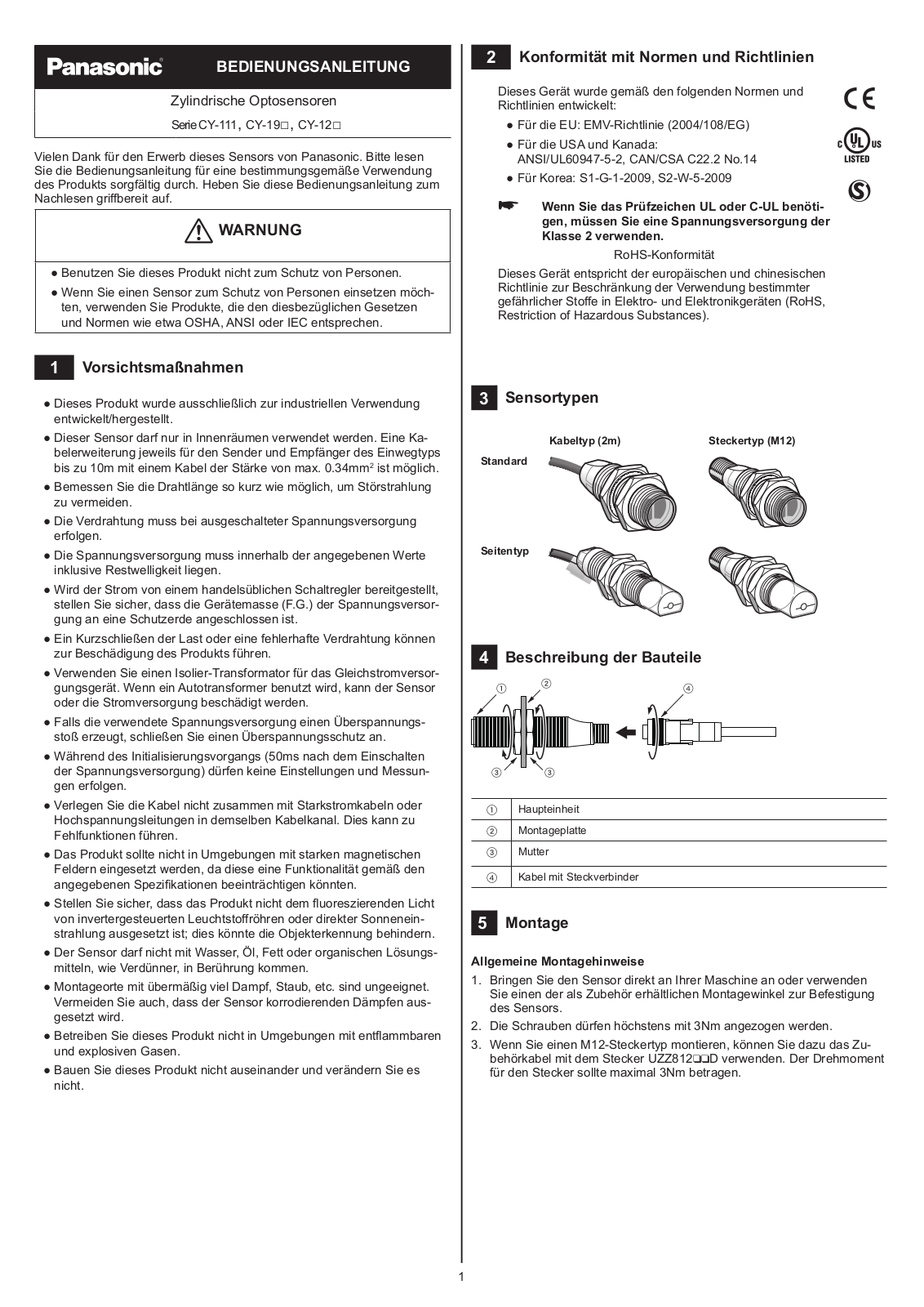 Panasonic CY-192B-P-Y-C, CY-111B-P User guide