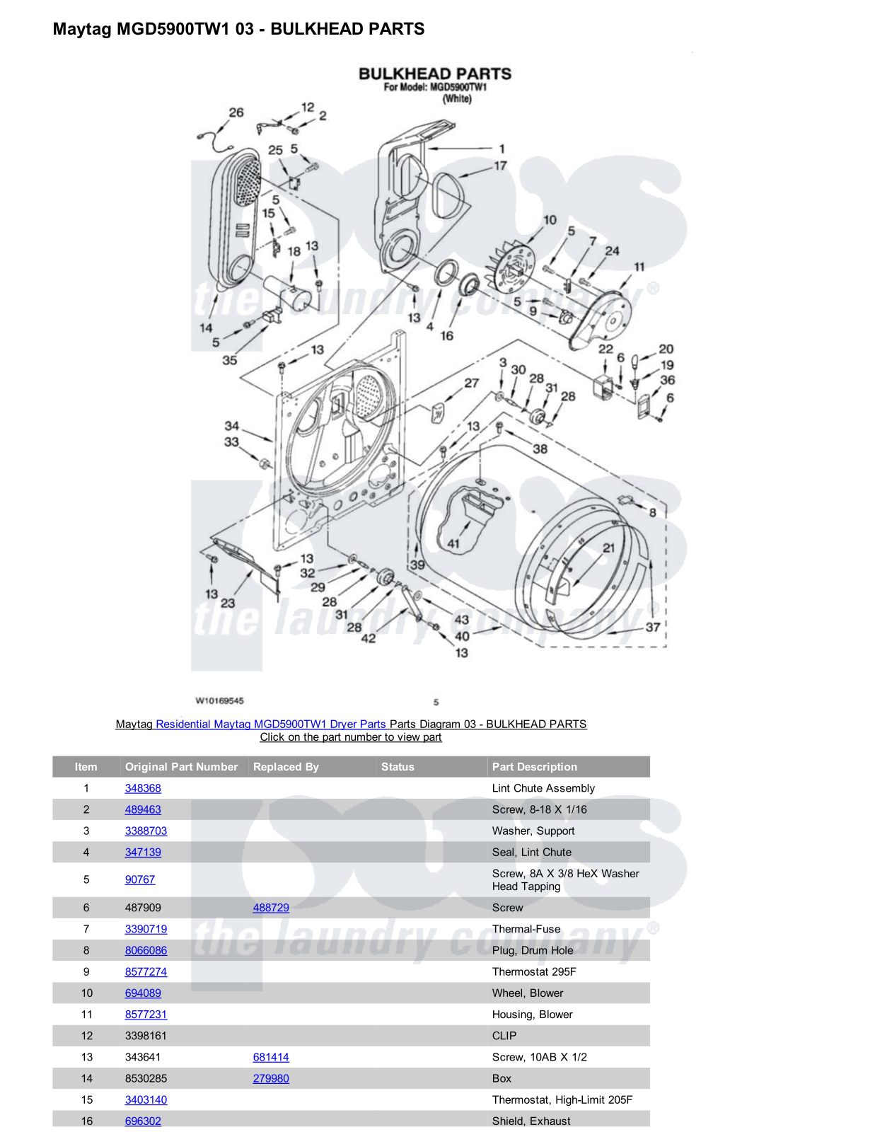 Maytag MGD5900TW1 Parts Diagram