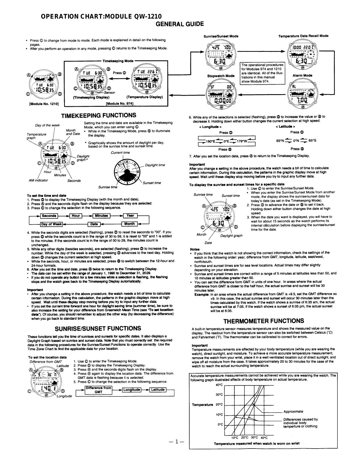 Casio QW-1210 User Manual