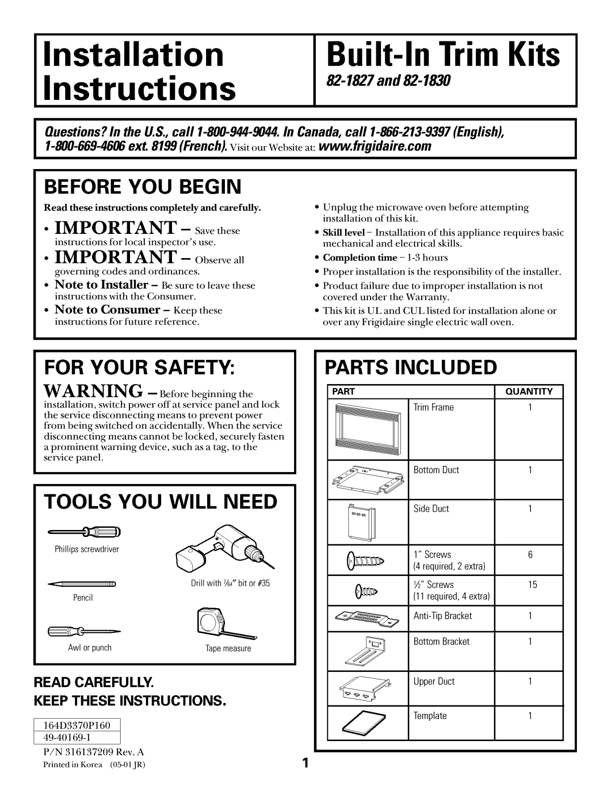 Frigidaire GLMB186CB1, GLMB186CS1, PLMB186CC1 Installation Guide - ManualMachine.com