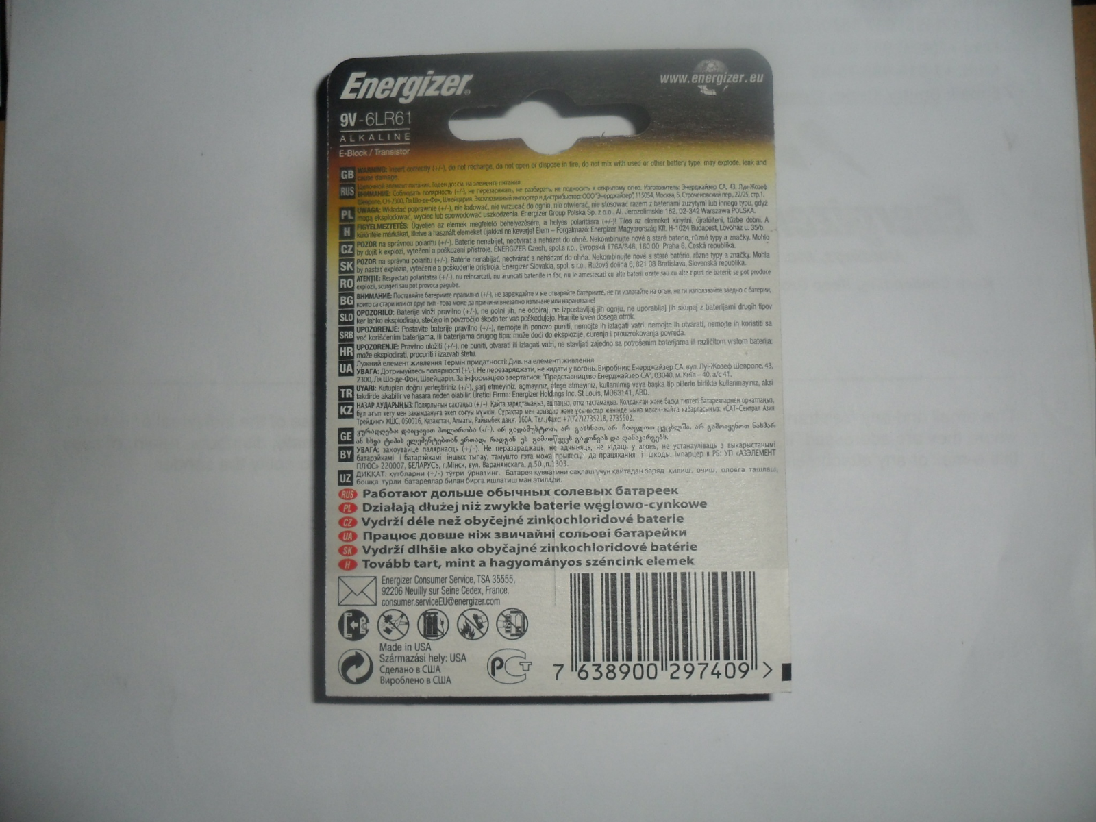 Energizer 9V-6LR61 User Manual