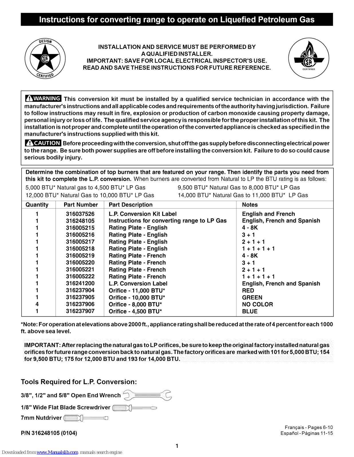 Frigidaire FGFB68CQB, FGF326ASG, FGF366ASB, FGF355ASB, GSG3PZCCA Instructions Manual - ManualMachine.com