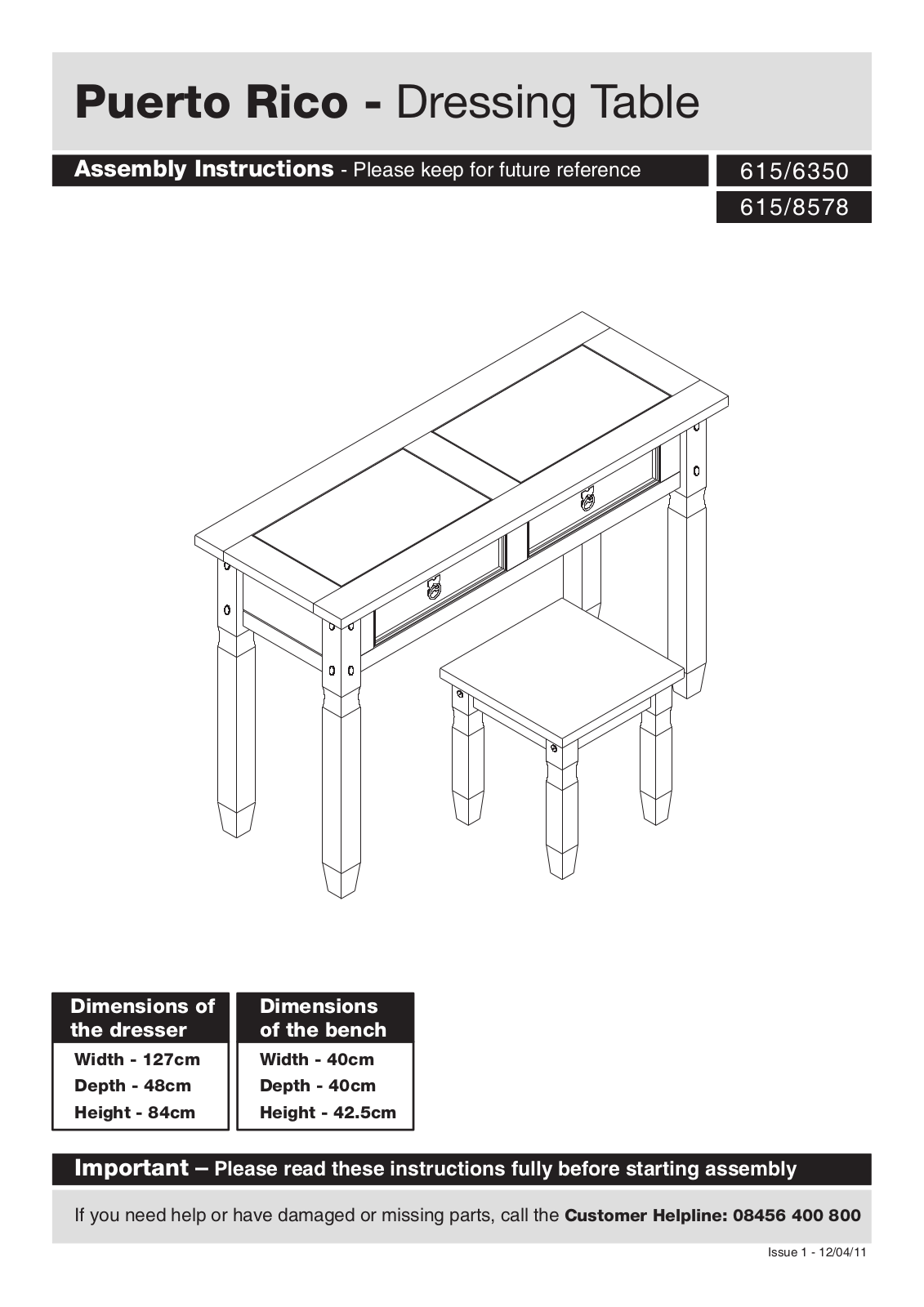 Argos 6156350, 6158578 ASSEMBLY INSTRUCTIONS