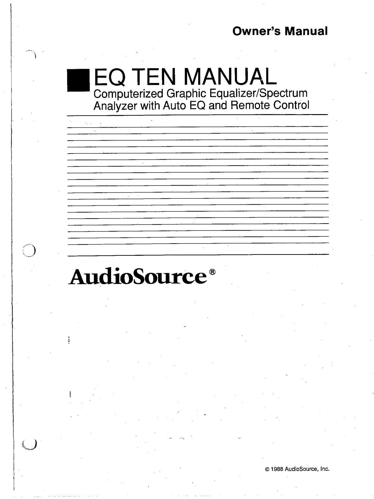 AudioSource EQ Ten User Manual