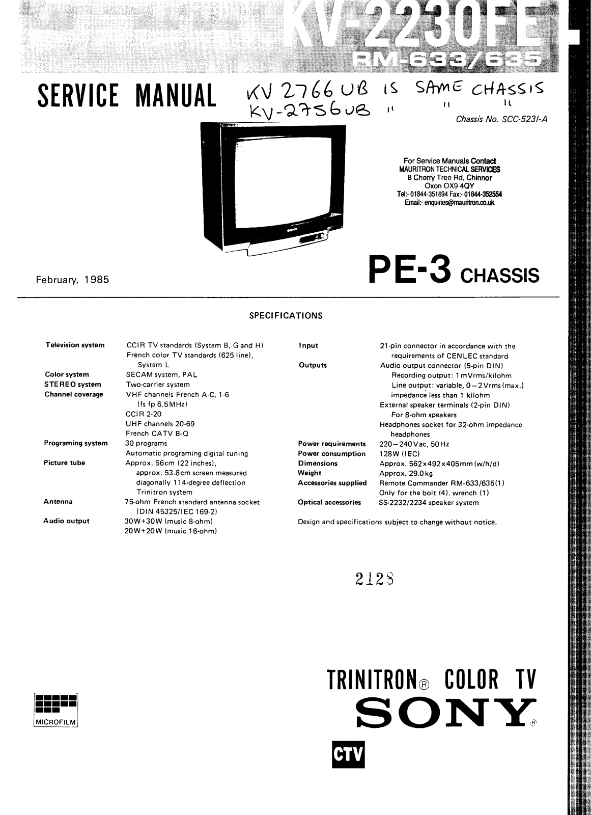 SONY KV-2230FE Service Manual