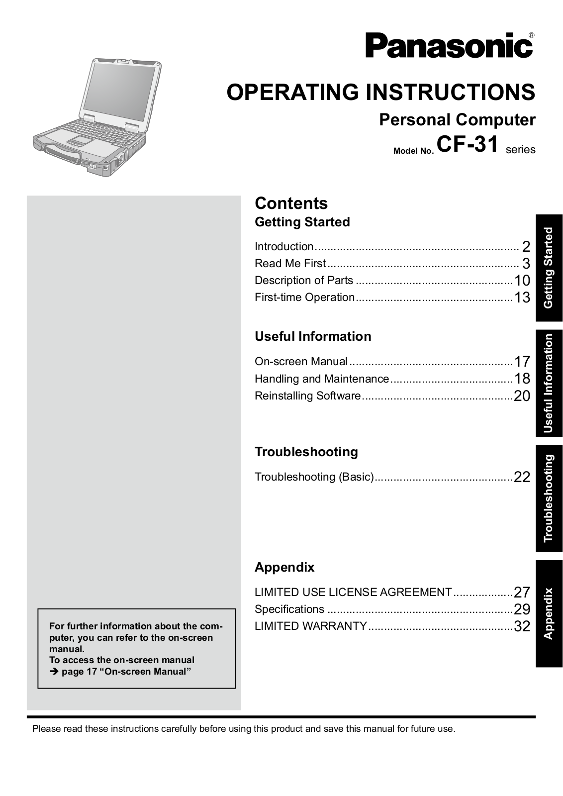 Panasonic 9TGCF 312 Users Manual