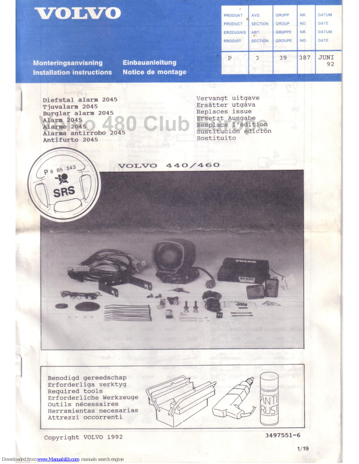 Volvo 2045 Installation Instructions Manual