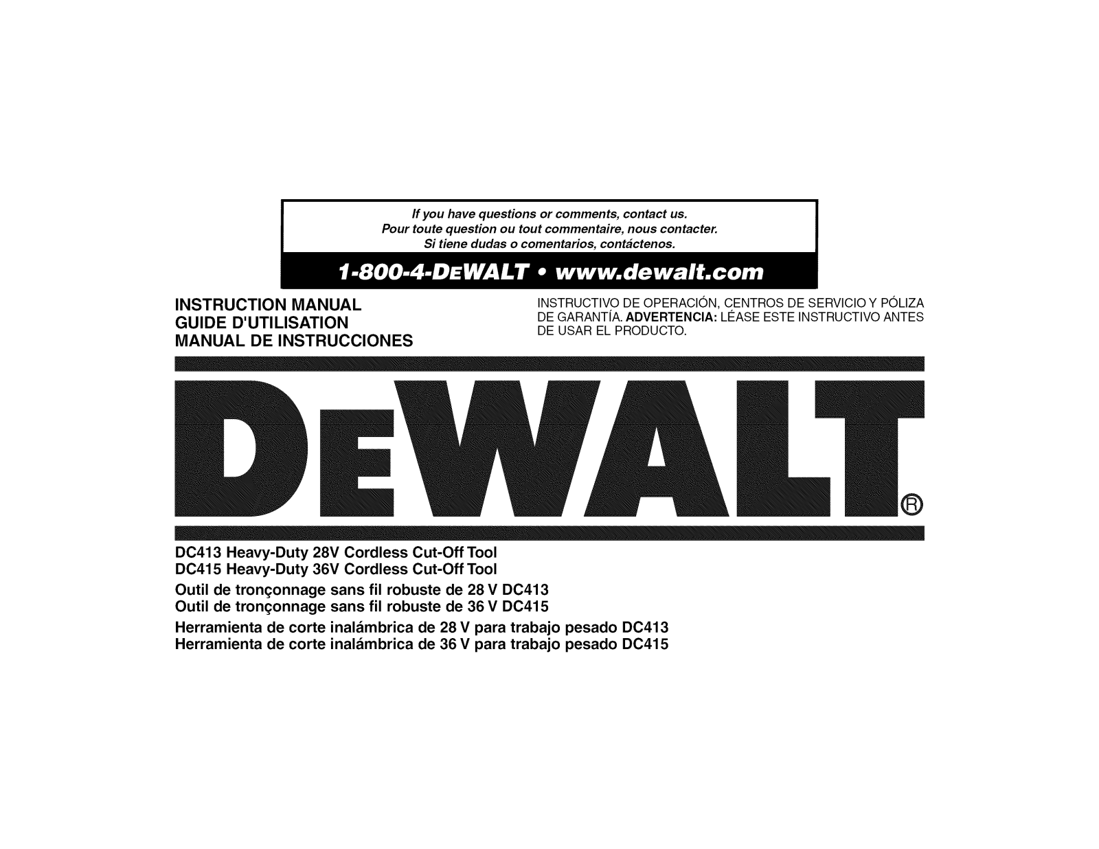 DeWalt DC415KL TYPE1 Owner’s Manual