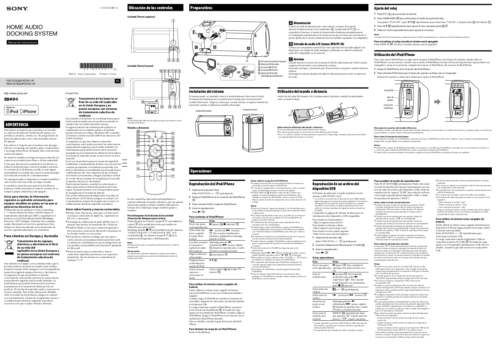 Sony RDH-GTK11IP User Manual