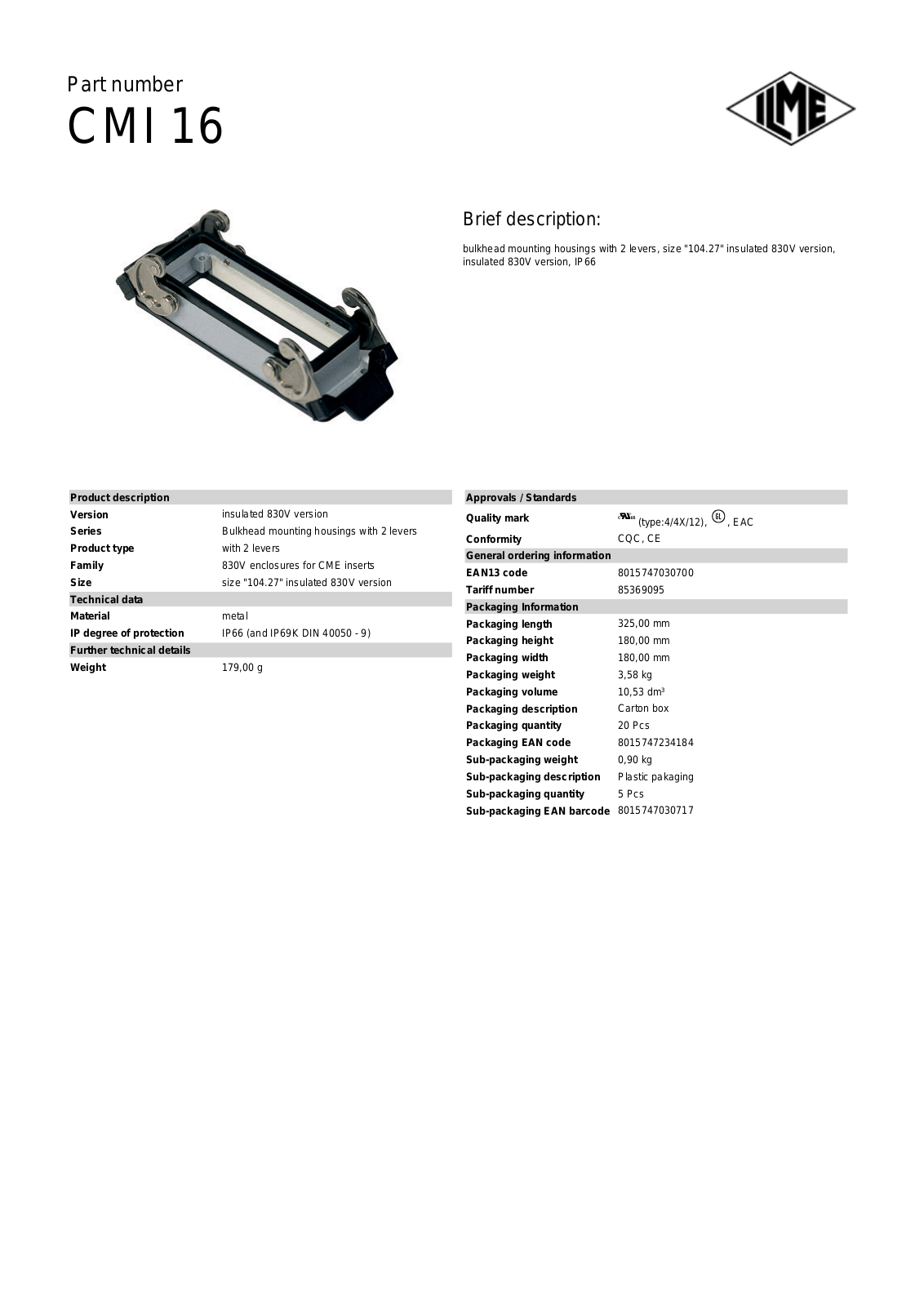 Datasheet CMI-16 Datasheet (ILME) - ManualMachine.com