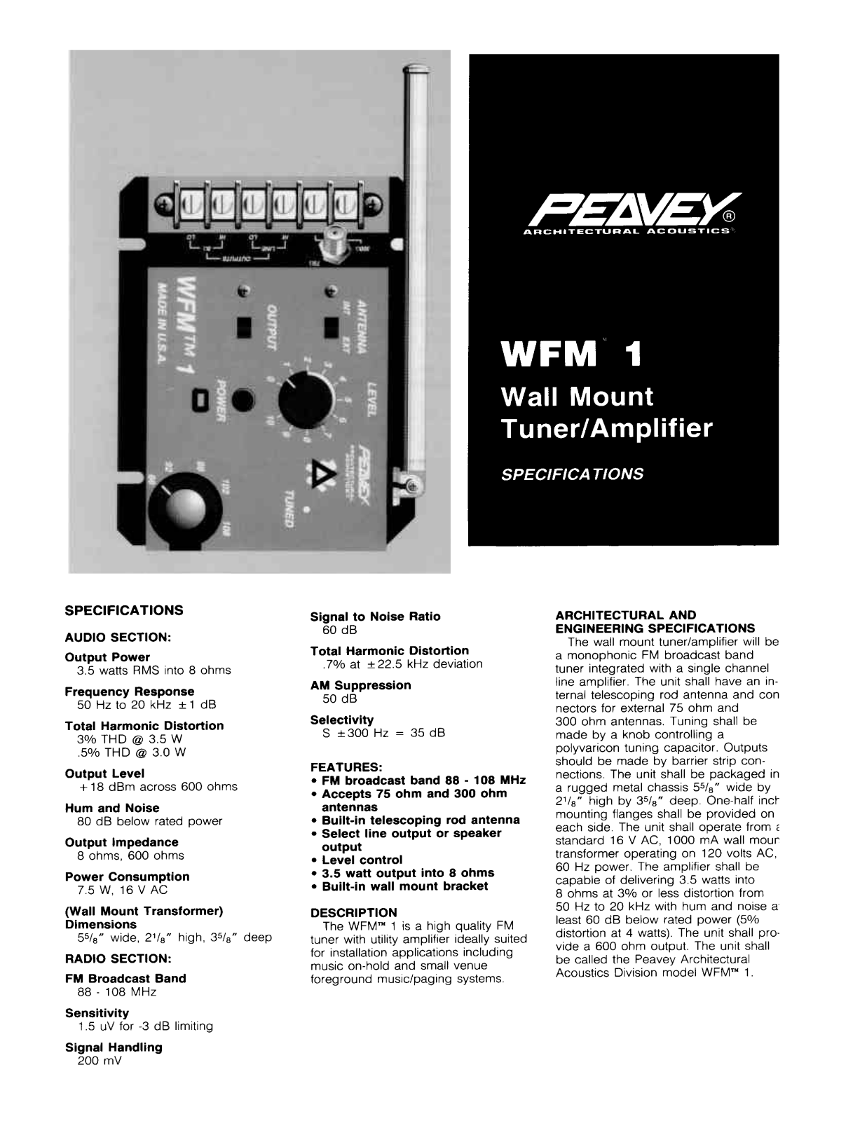 Peavey WFM 1 Specifications