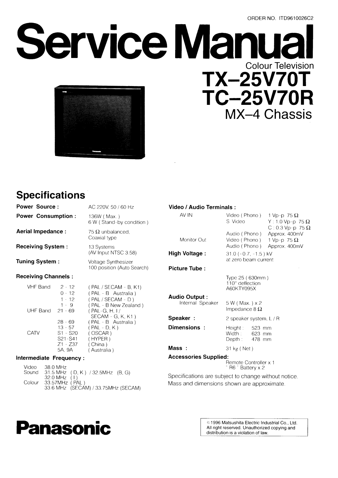 Panasonic TC-TX 25V70 T/R Schematic