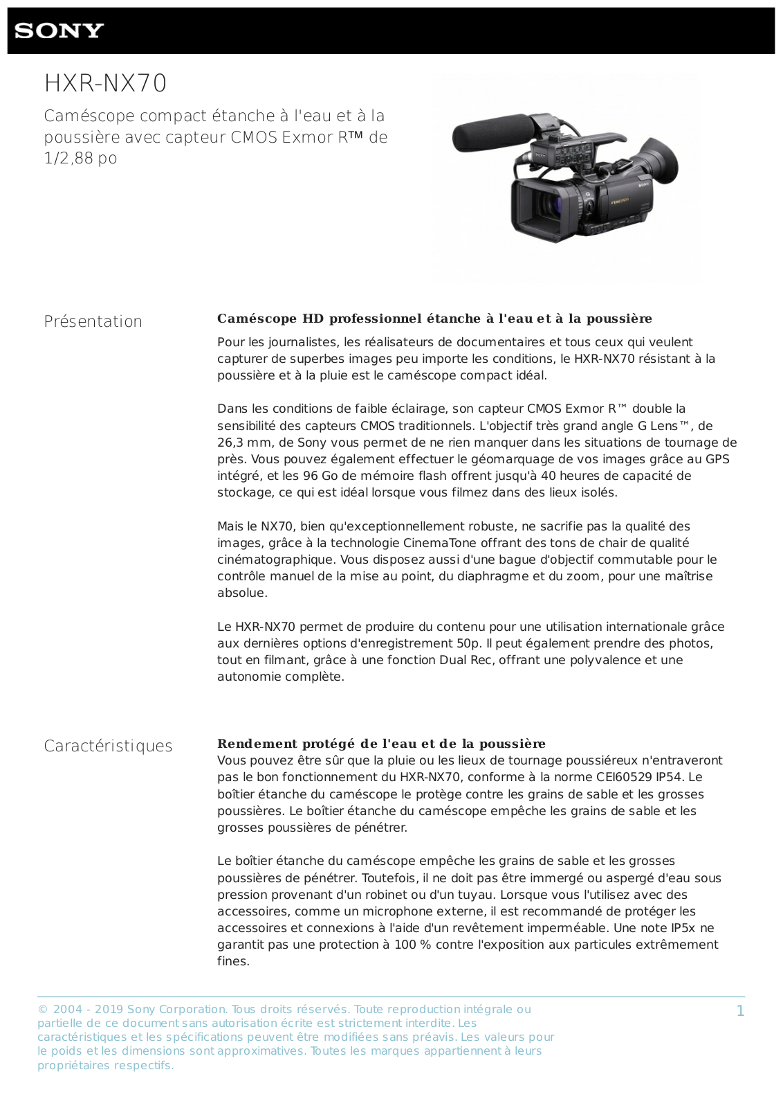 Sony HXR-NX70 BROCHURE