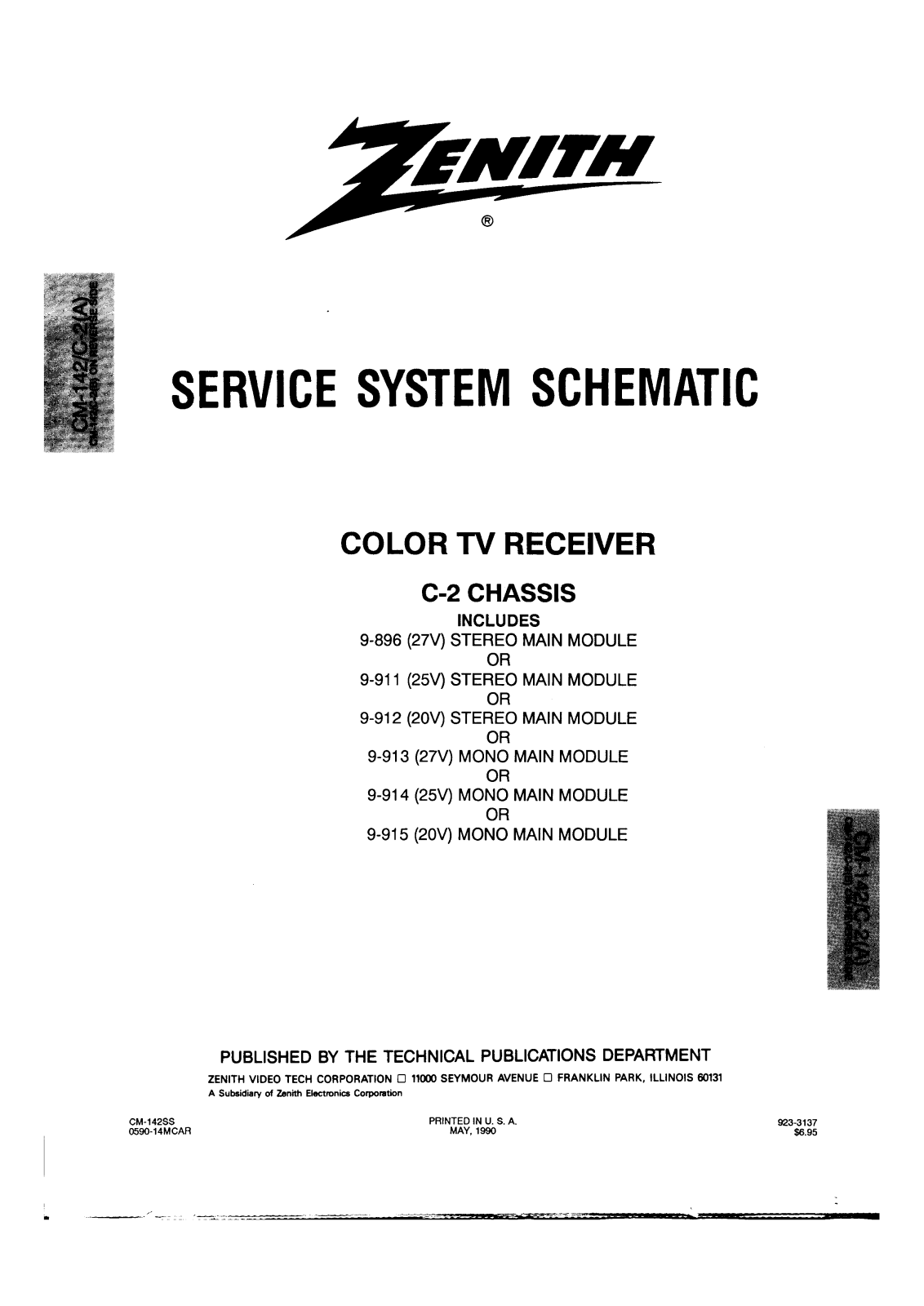 ZENITH 9-896 Service Manual