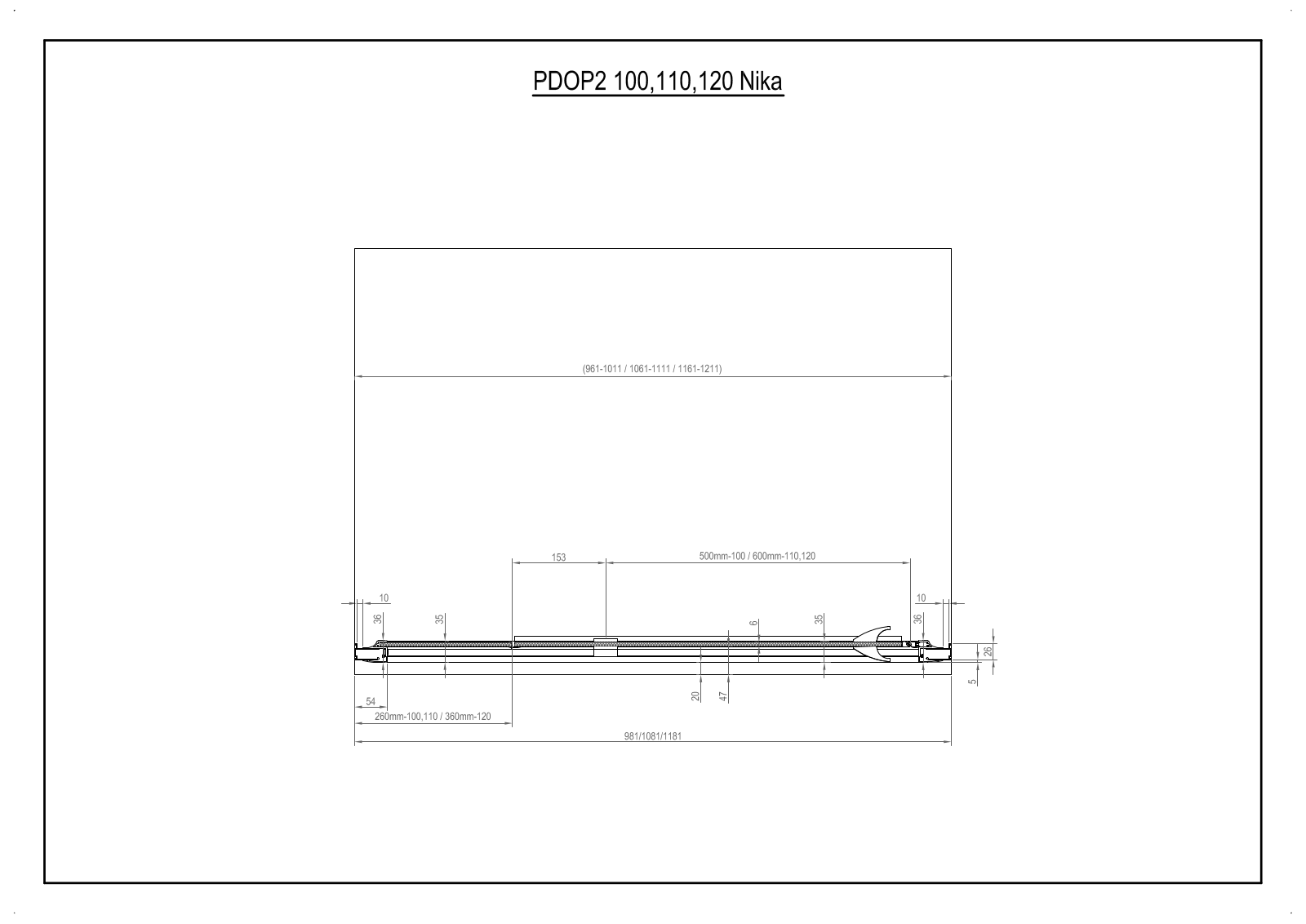 Ravak PDOP2 100 Nika, PDOP2 110 Nika, PDOP2 120 Nika Dimensions