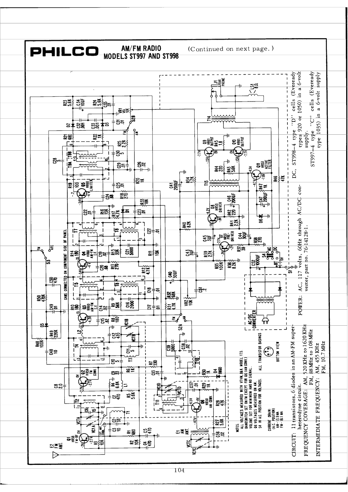 Philco ST997, ST998 Schematic